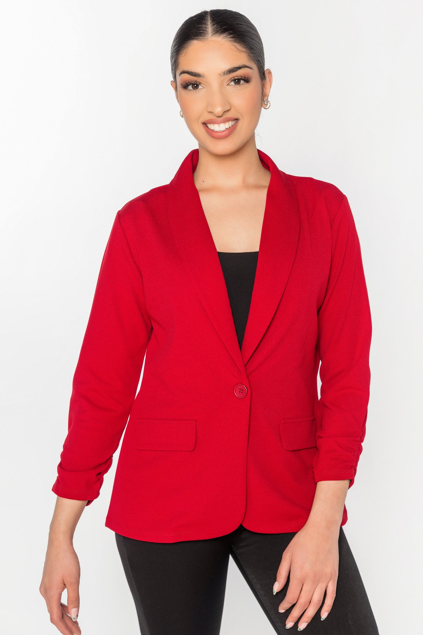 Scuba Crepe 3/4 Sleeve Fitted Blazer