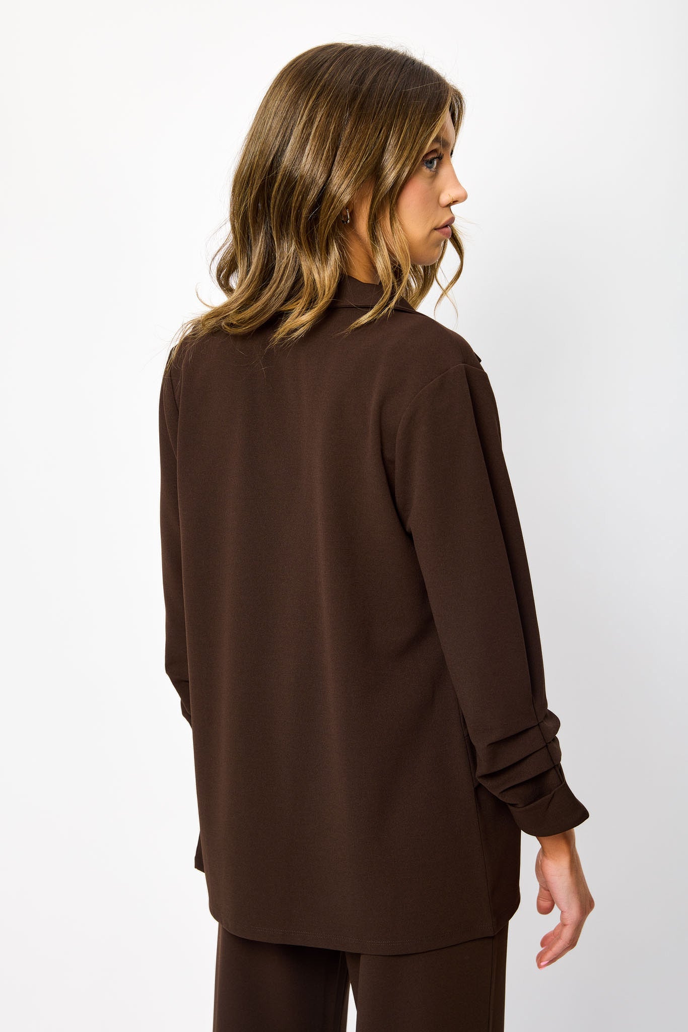 Stretch Crepe Blazer with Ruched Sleeves