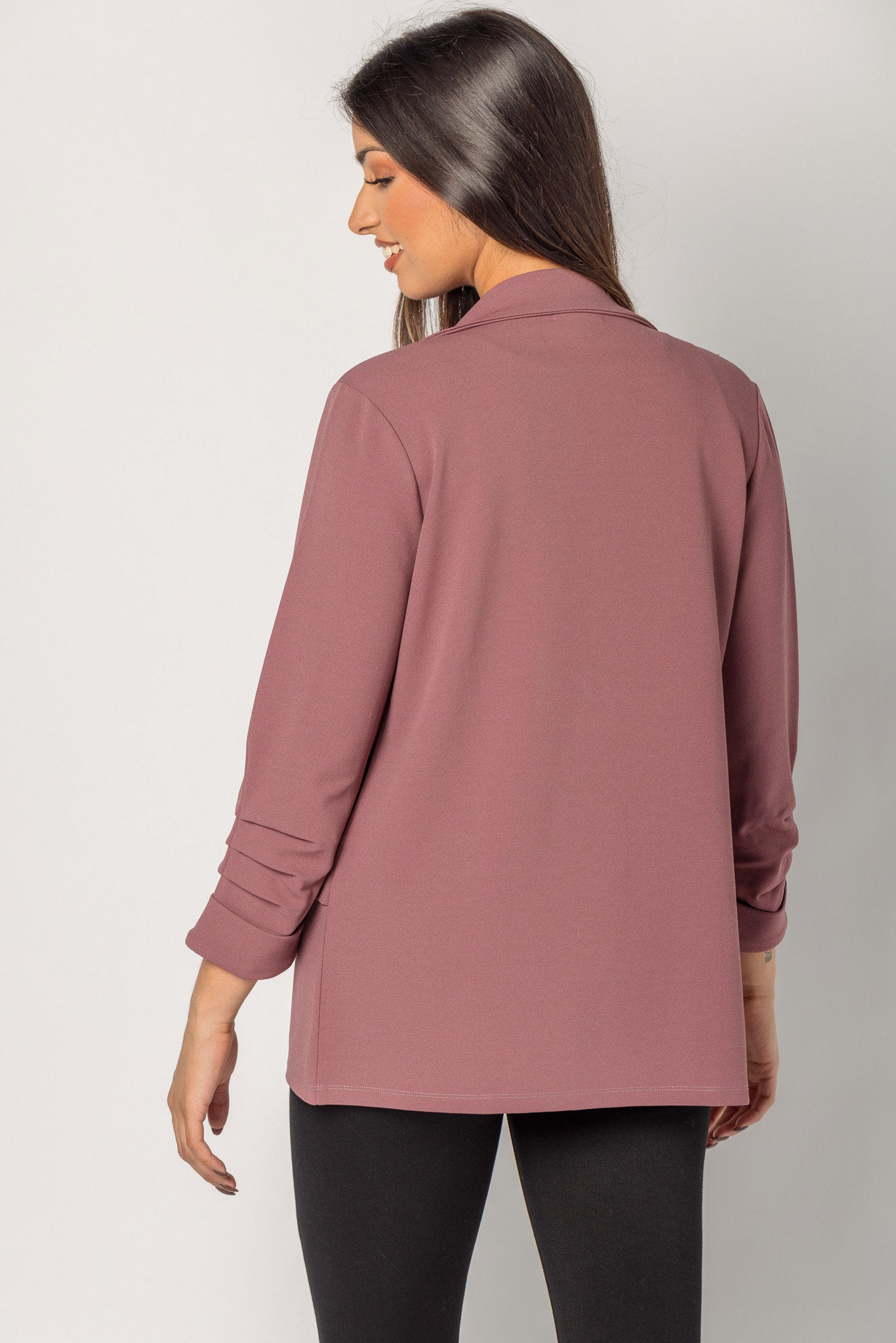 Stretch Crepe Blazer with Ruched Sleeves