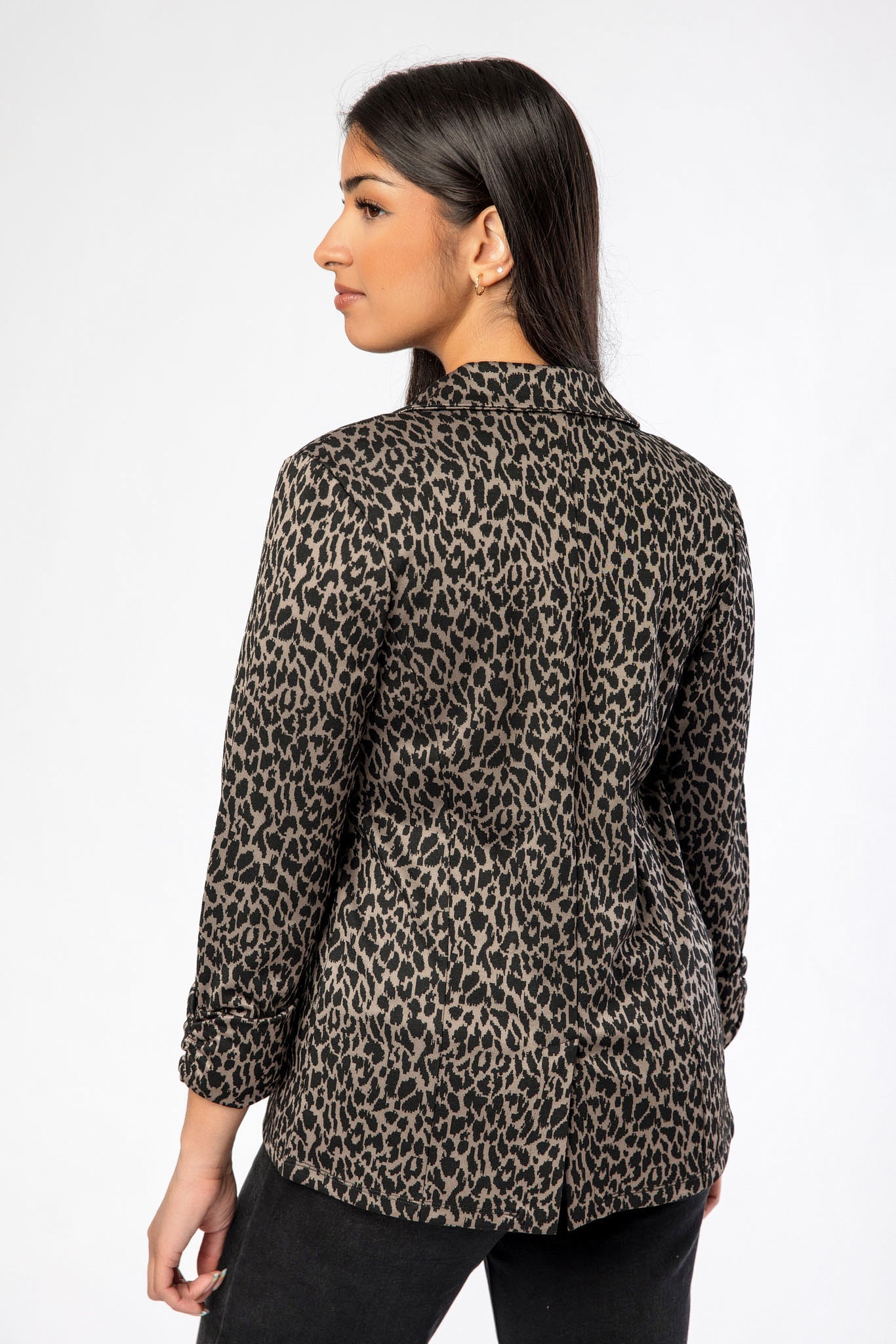 Animal Print Blazer with Ruched Cuffs