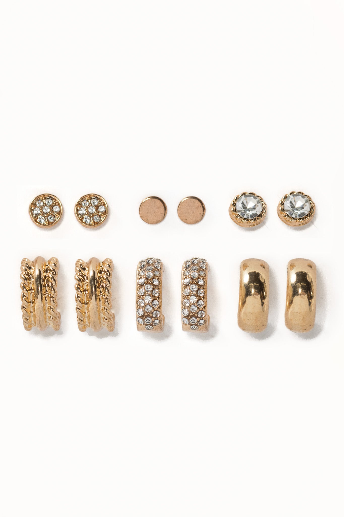 Set of 6 Stud and Huggie Earrings