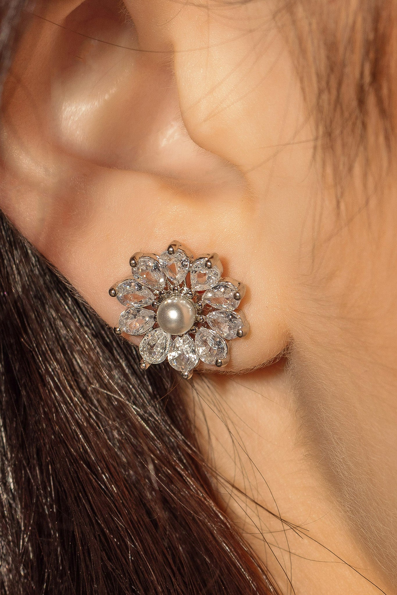 Floral Studs with Pearl Center