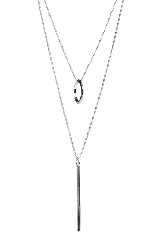 Collier à double brins avec pendentifs de cercle et barre