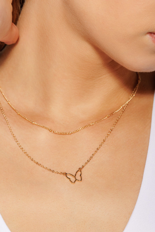Double Strand Necklace With Butterfly Outline Pendant