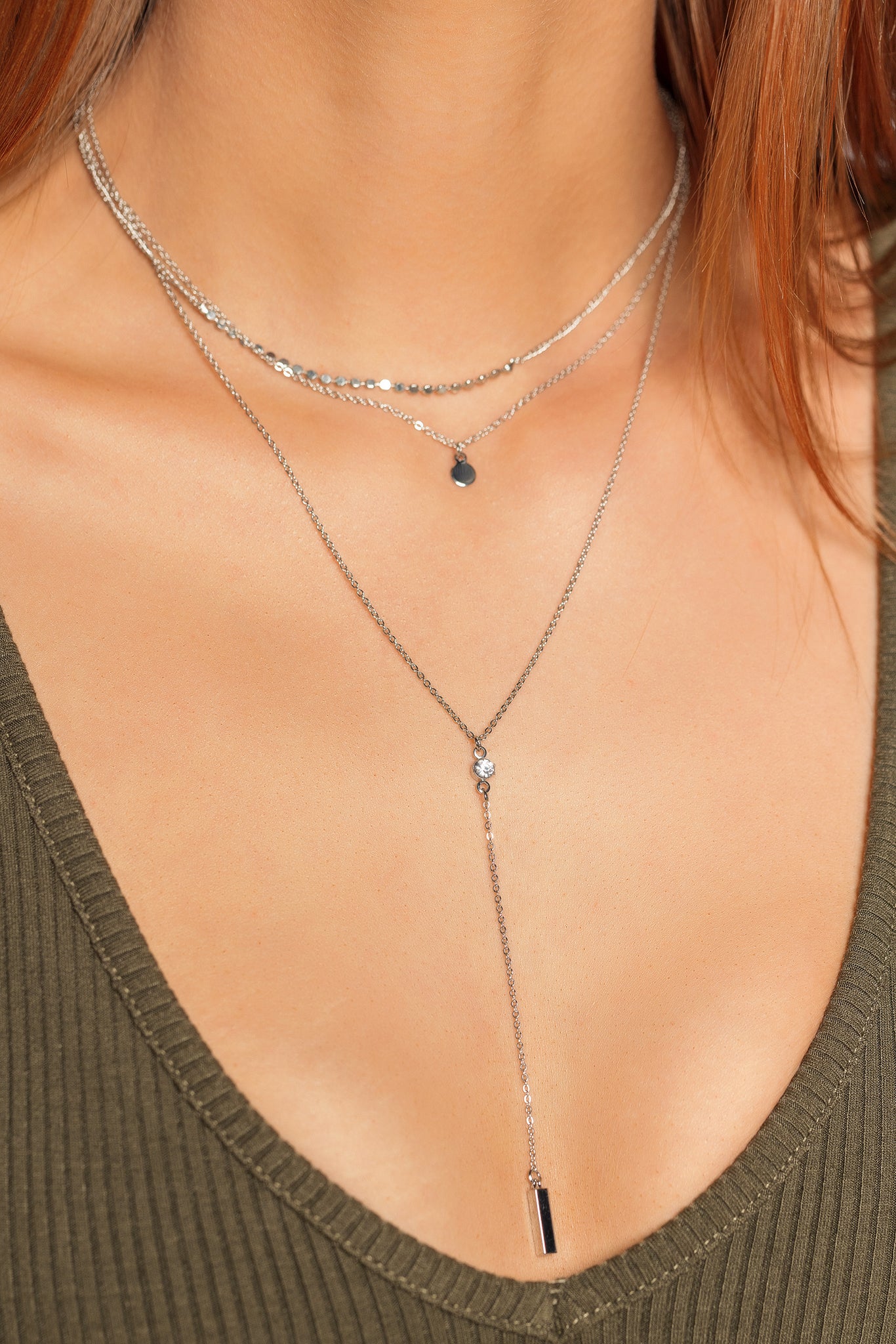 Collier Y triple brin