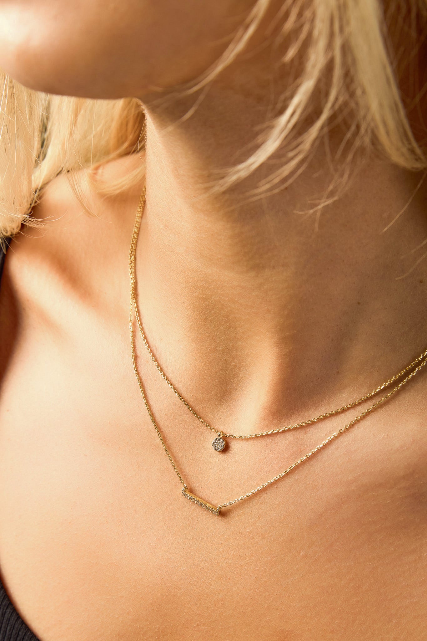 Necklace with Double Rhinestone Pendant