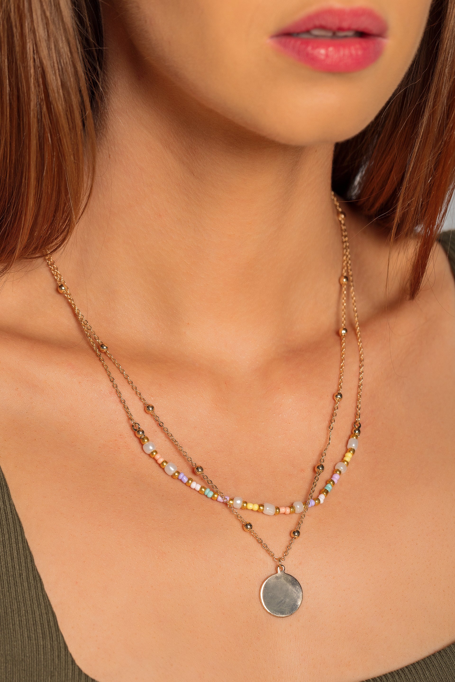 Collier billes pastel