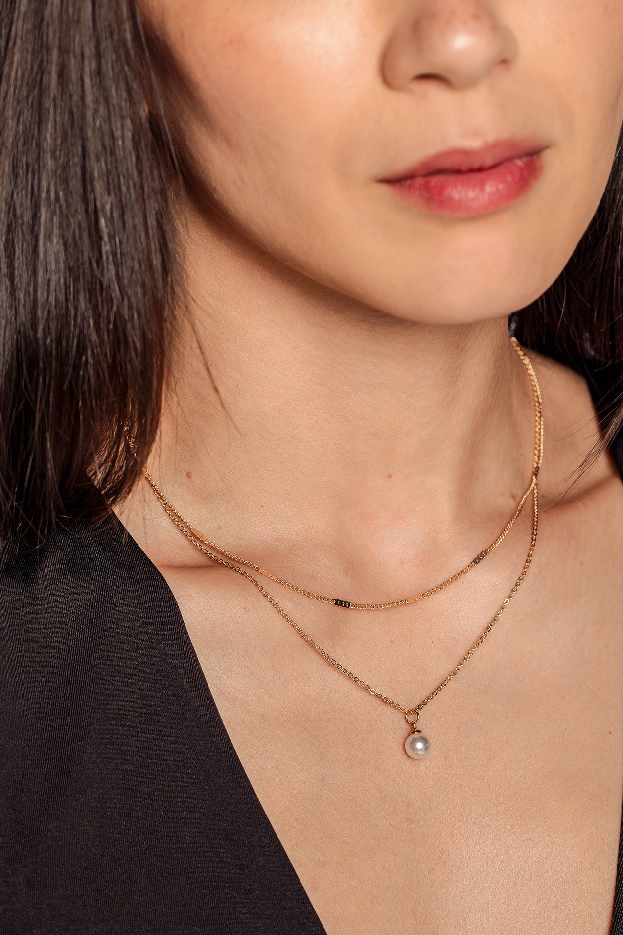 Double strand Necklace with Pearl