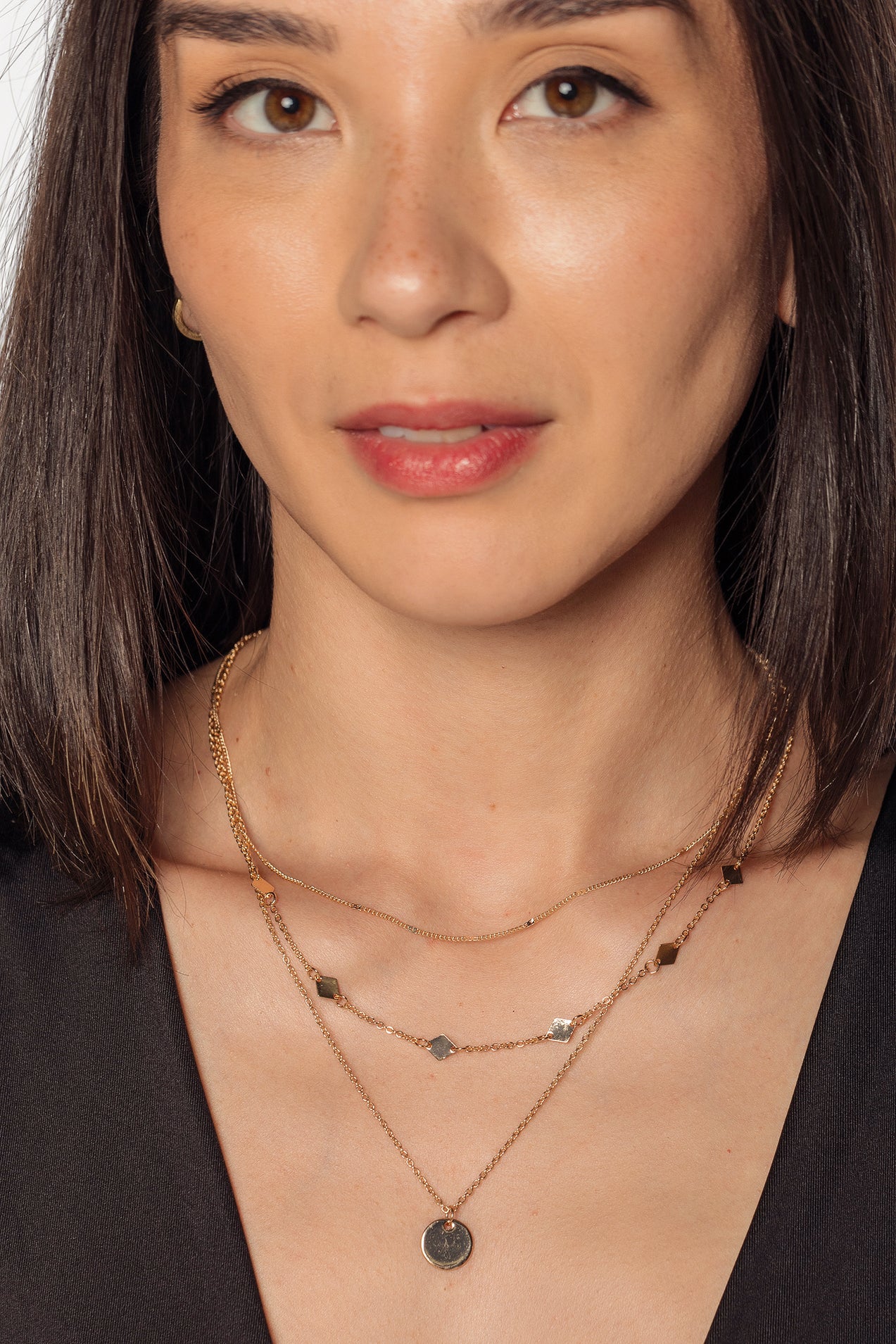 Collier triple brin cercle et diamant