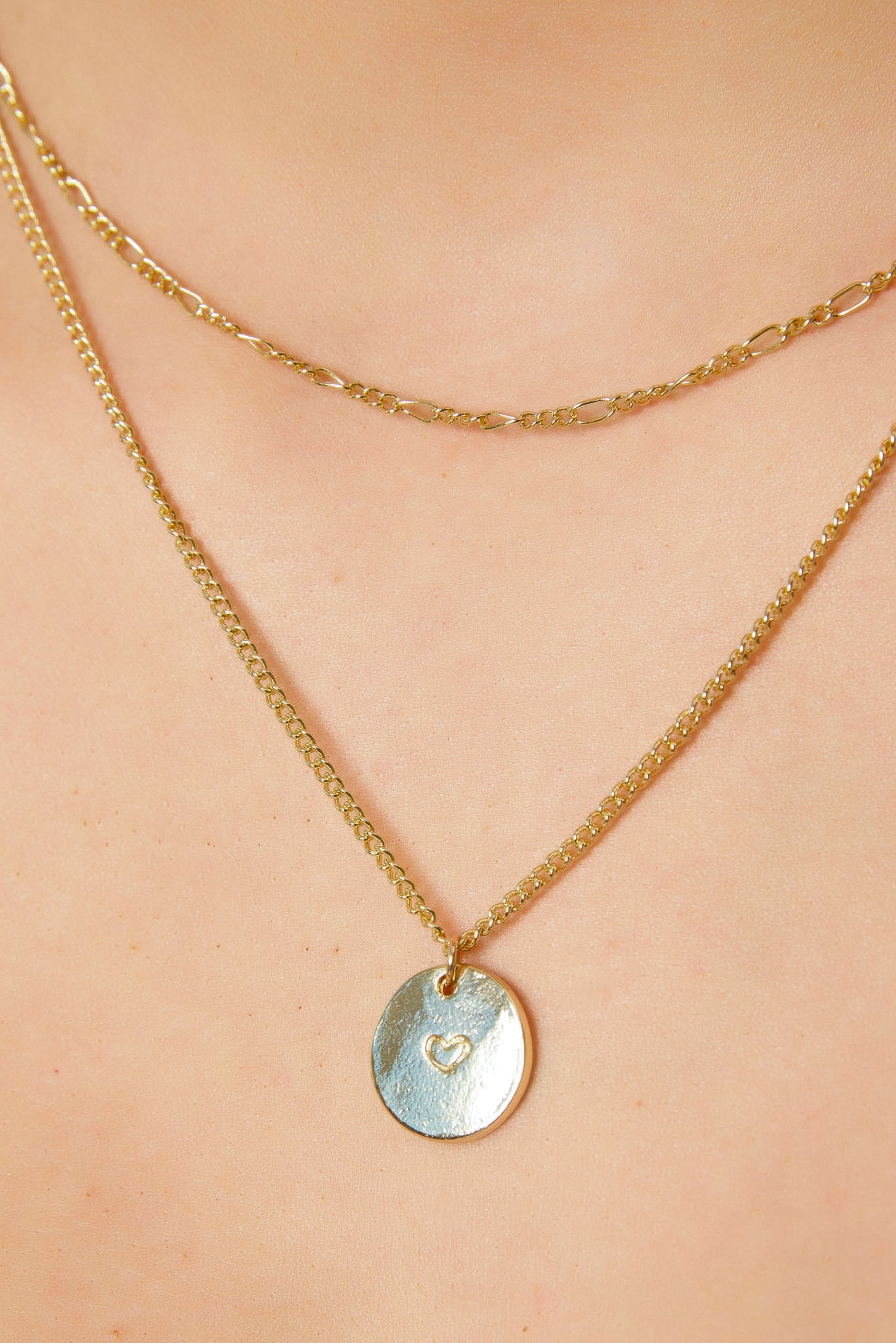 Engraved Heart Pendant Double-Strand Necklace