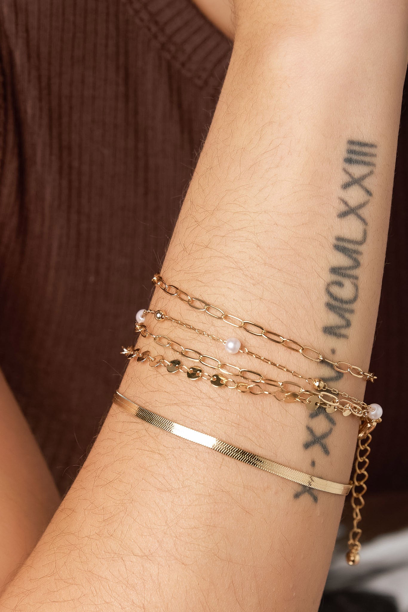 5-Pack Mixed Chain & Pearl Bracelets
