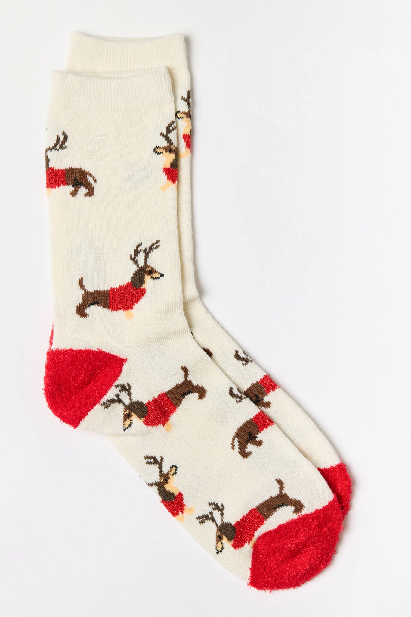 Holiday Dachshunds Socks with Fuzzy Heel and Toe