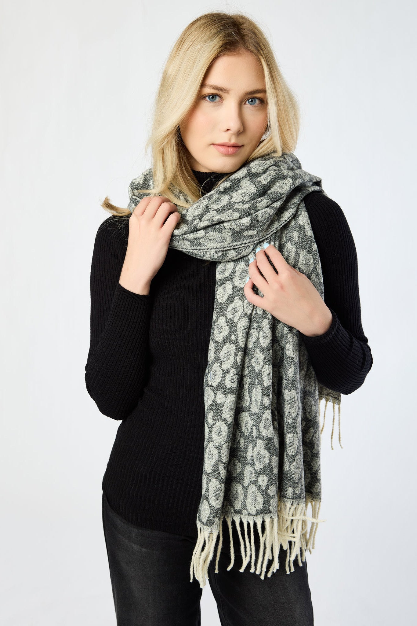 Animal Print Scarf with Fringe