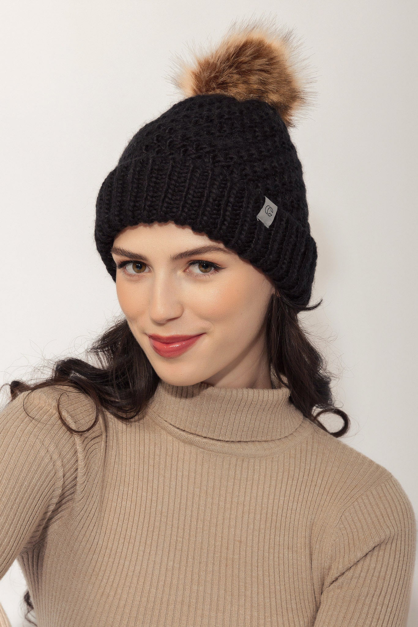 Knit Hat with Pom and Polar Lining