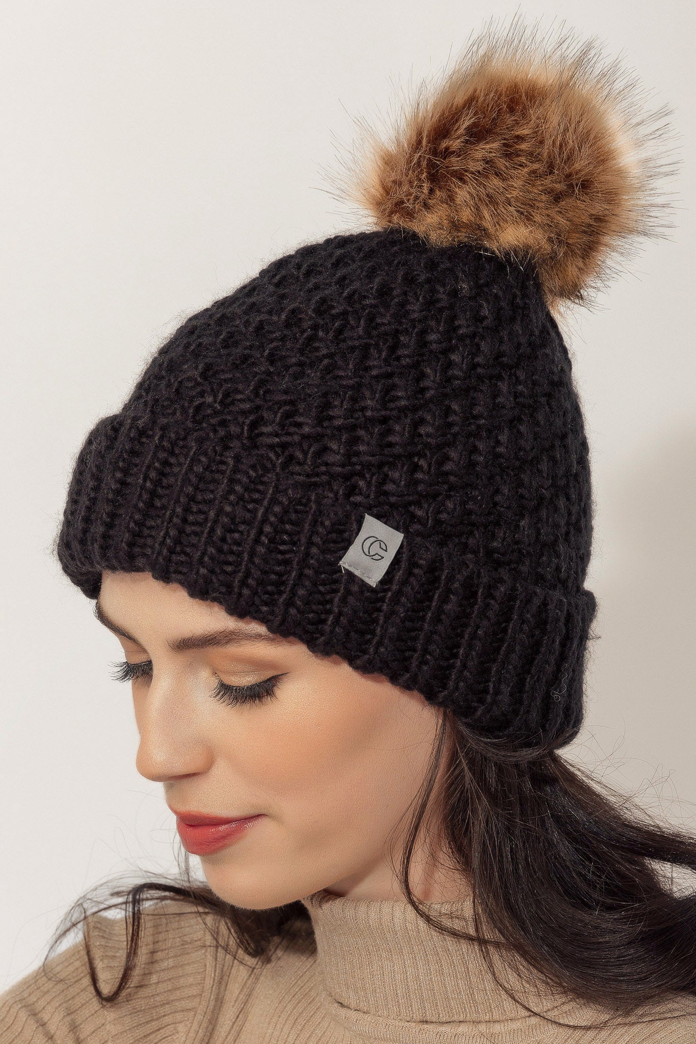 Knit Hat with Pom and Polar Lining
