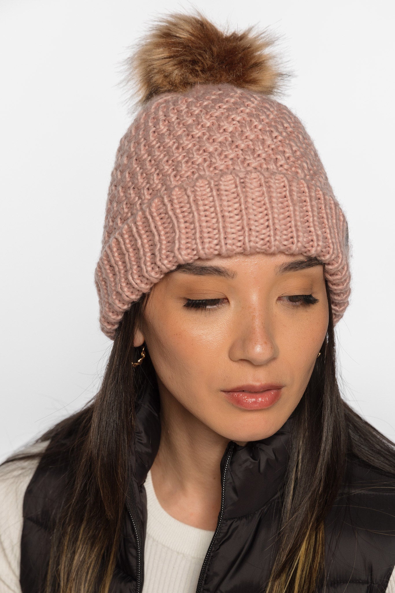 Knit Hat with Pom and Polar Lining