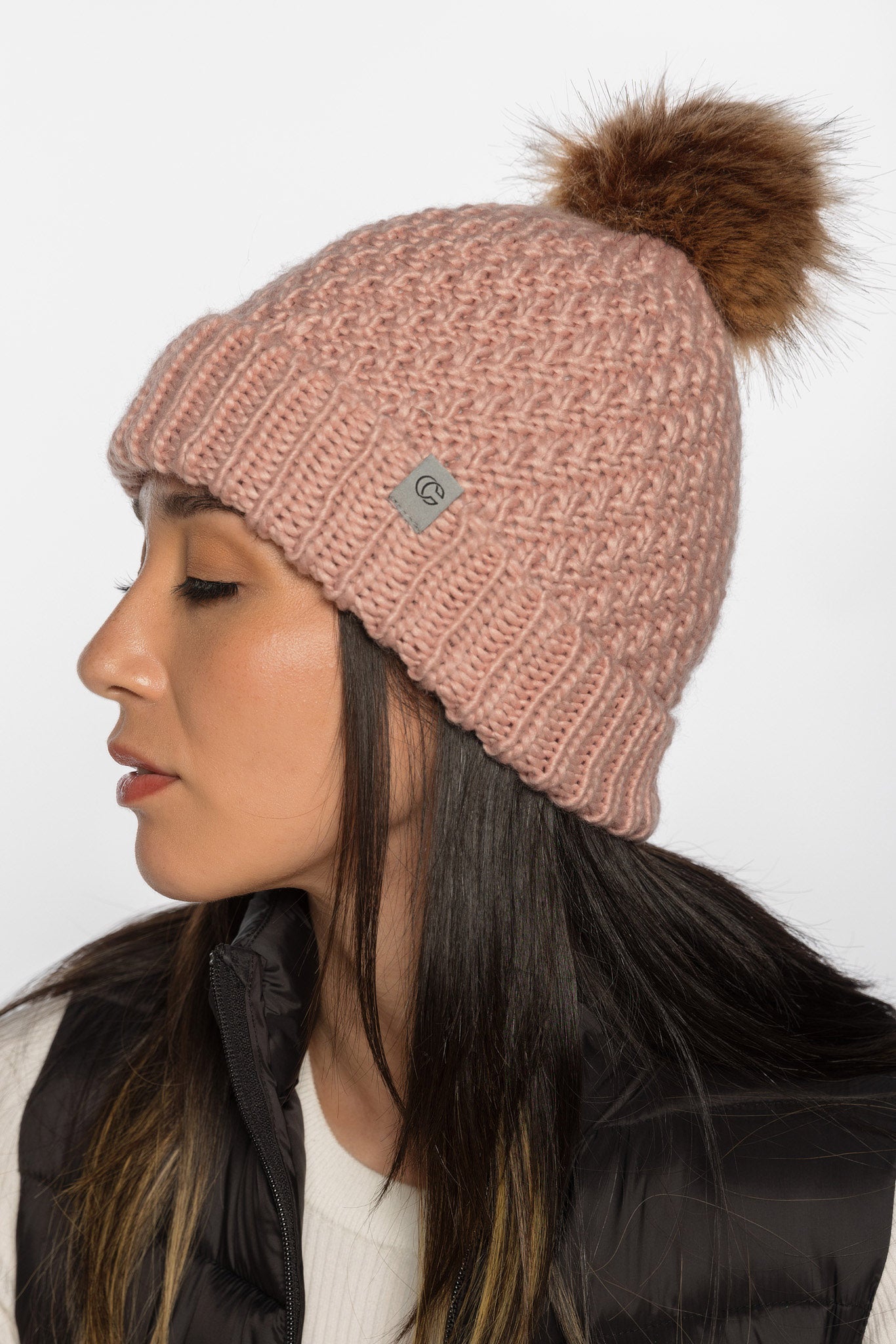 Knit Hat with Pom and Polar Lining