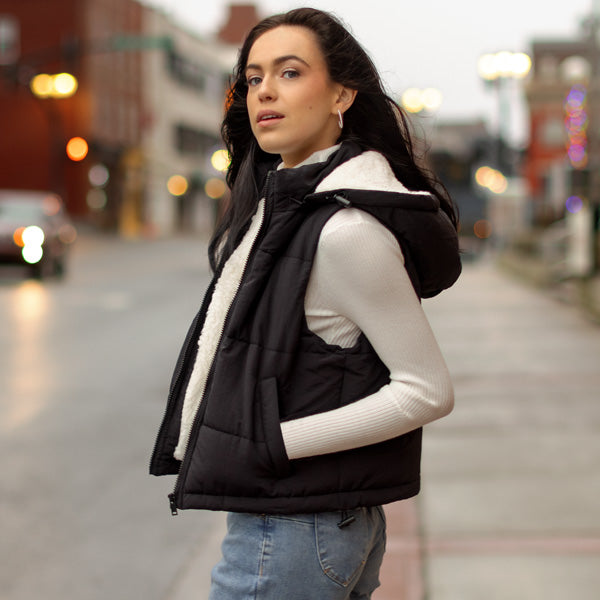 Sherpa-lined puffer vest on sale