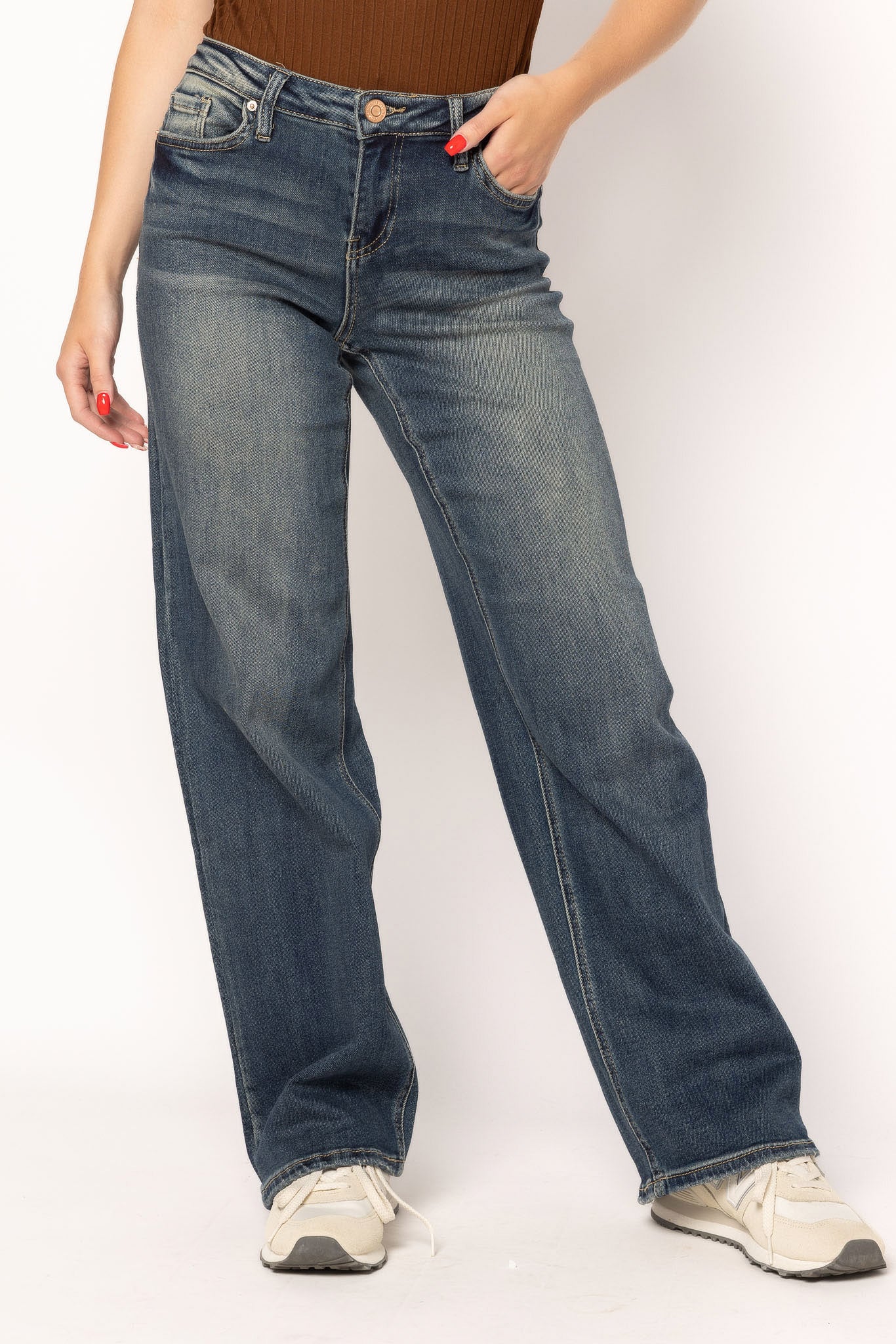 YMI Mid-Rise Wide-Leg Jeans in Dark Wash