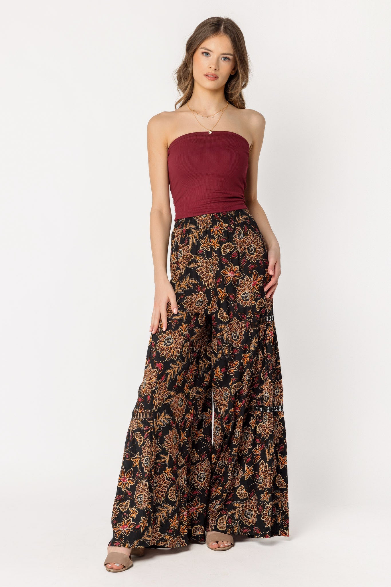 Floral Tiered Wide Leg Crochet Pant