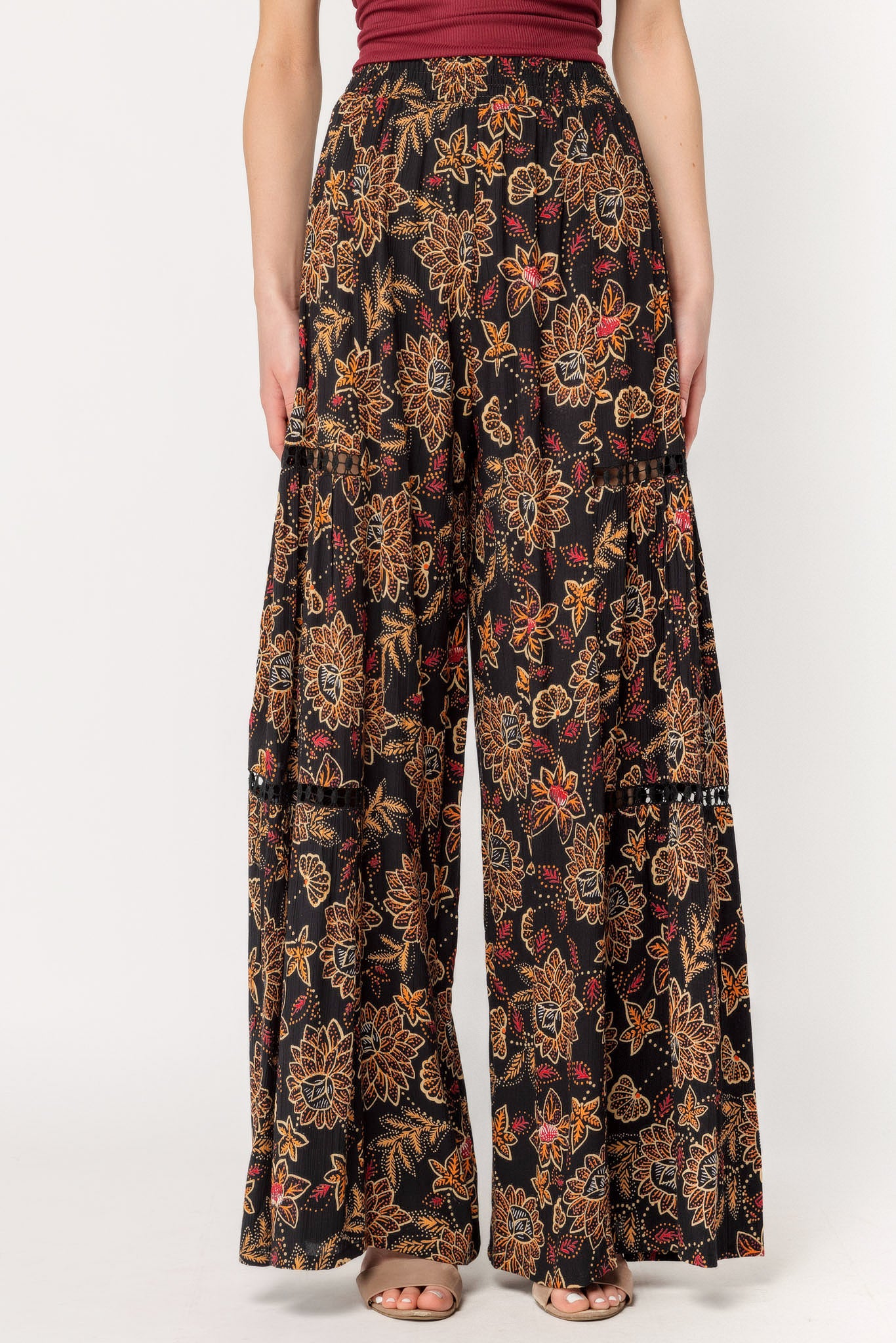 Floral Tiered Wide Leg Crochet Pant