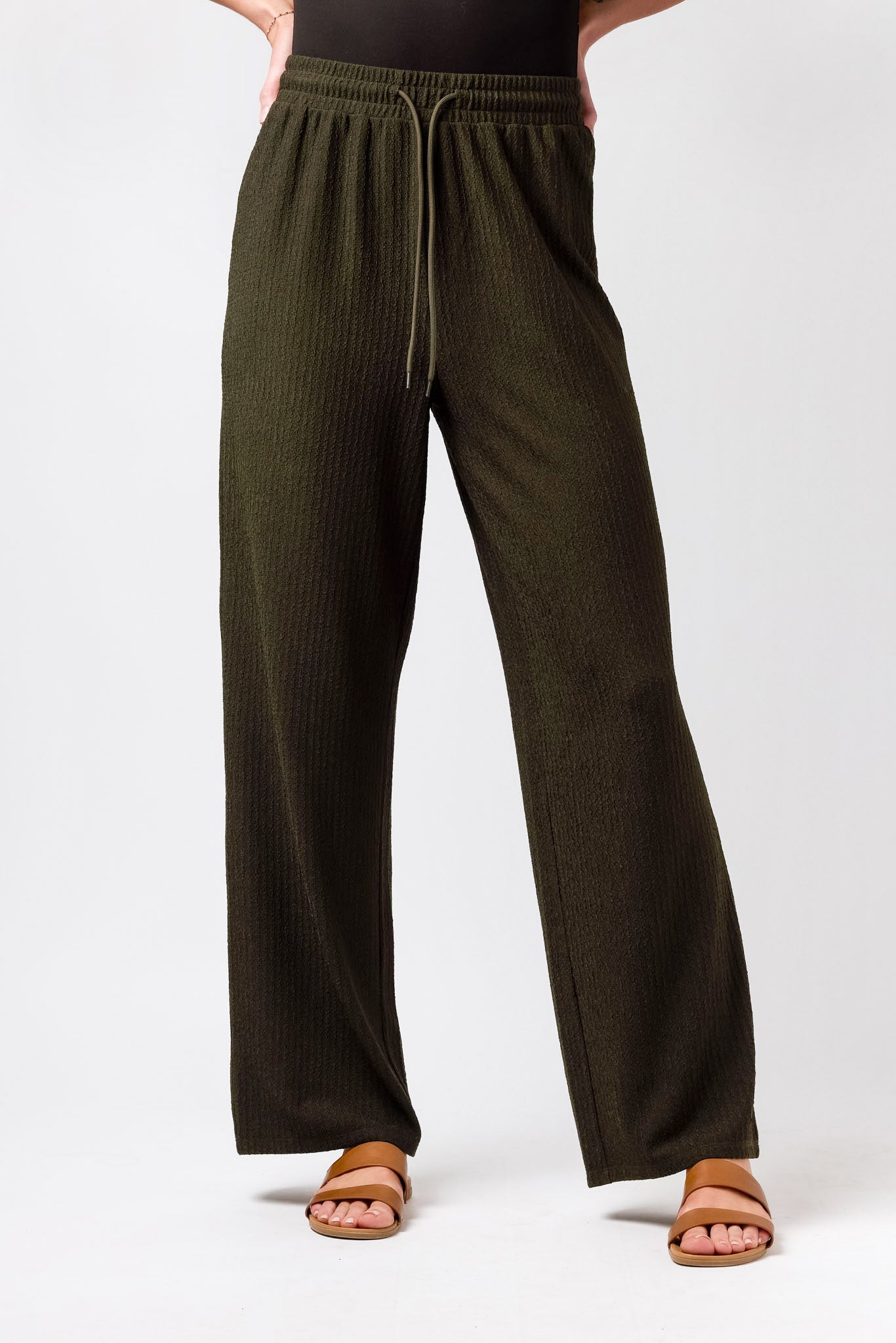 Textured Knit Drawstring Wide-Leg Pant