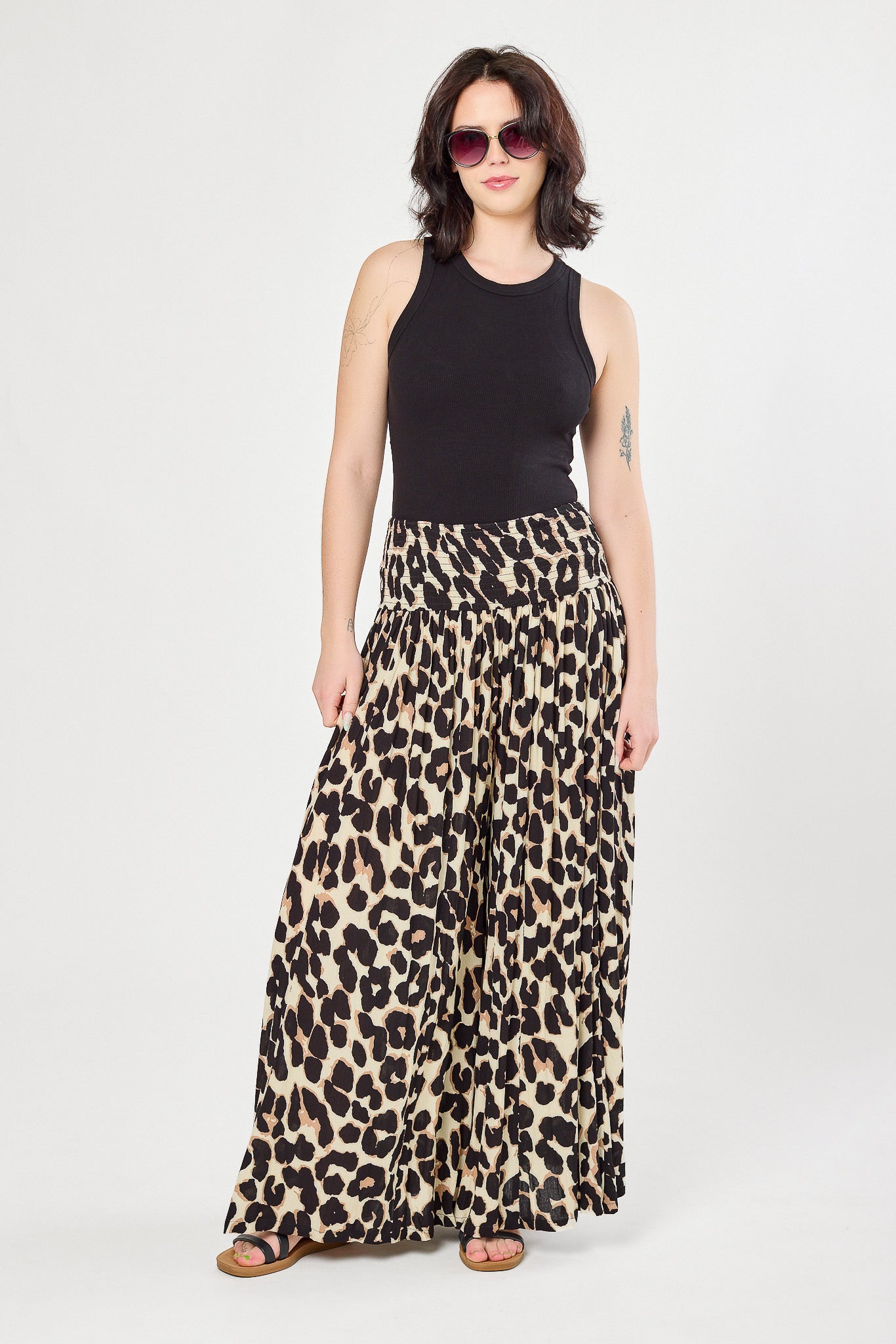 Animal Print Smocked Waist Palazzo Pants