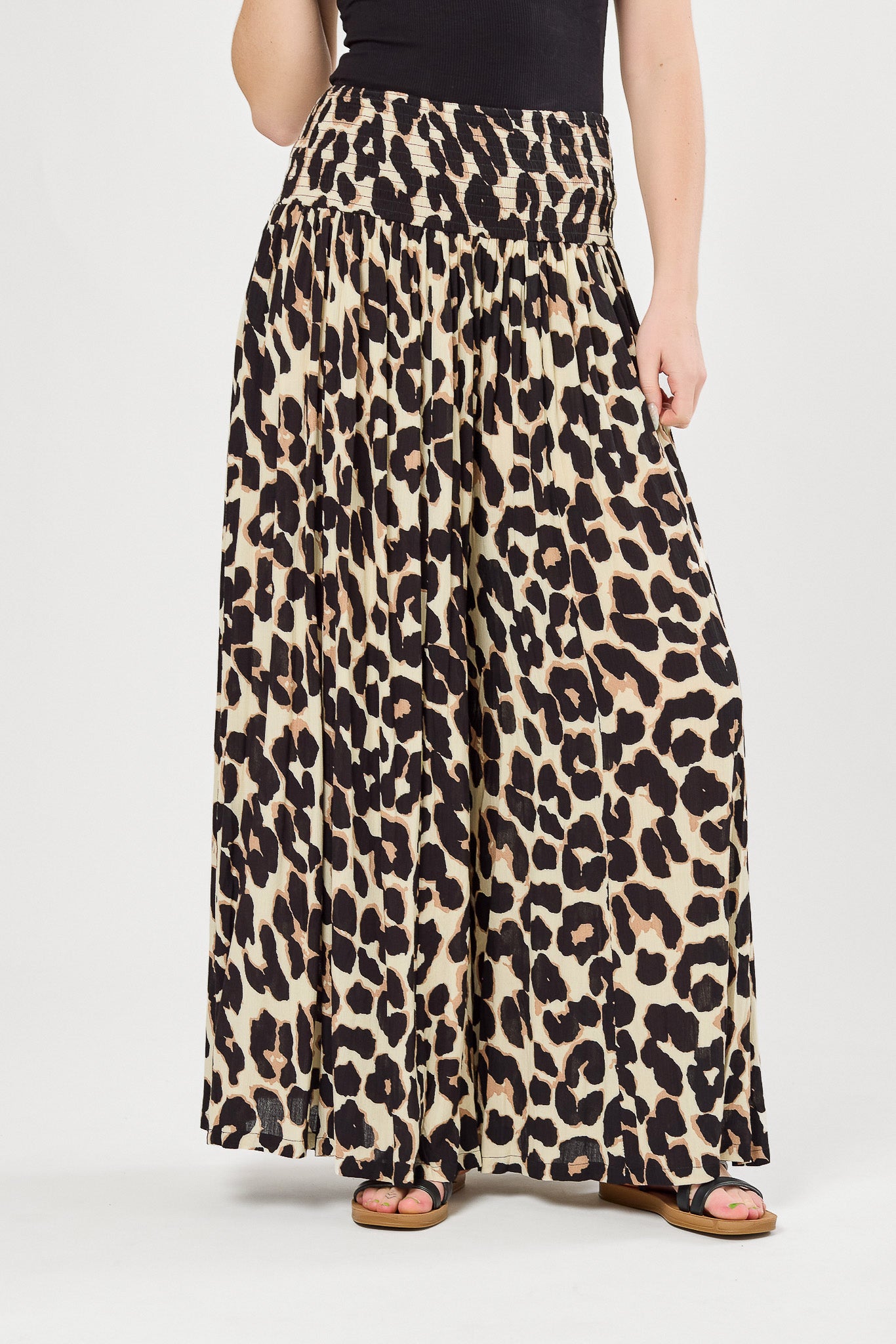 Animal Print Smocked Waist Palazzo Pants
