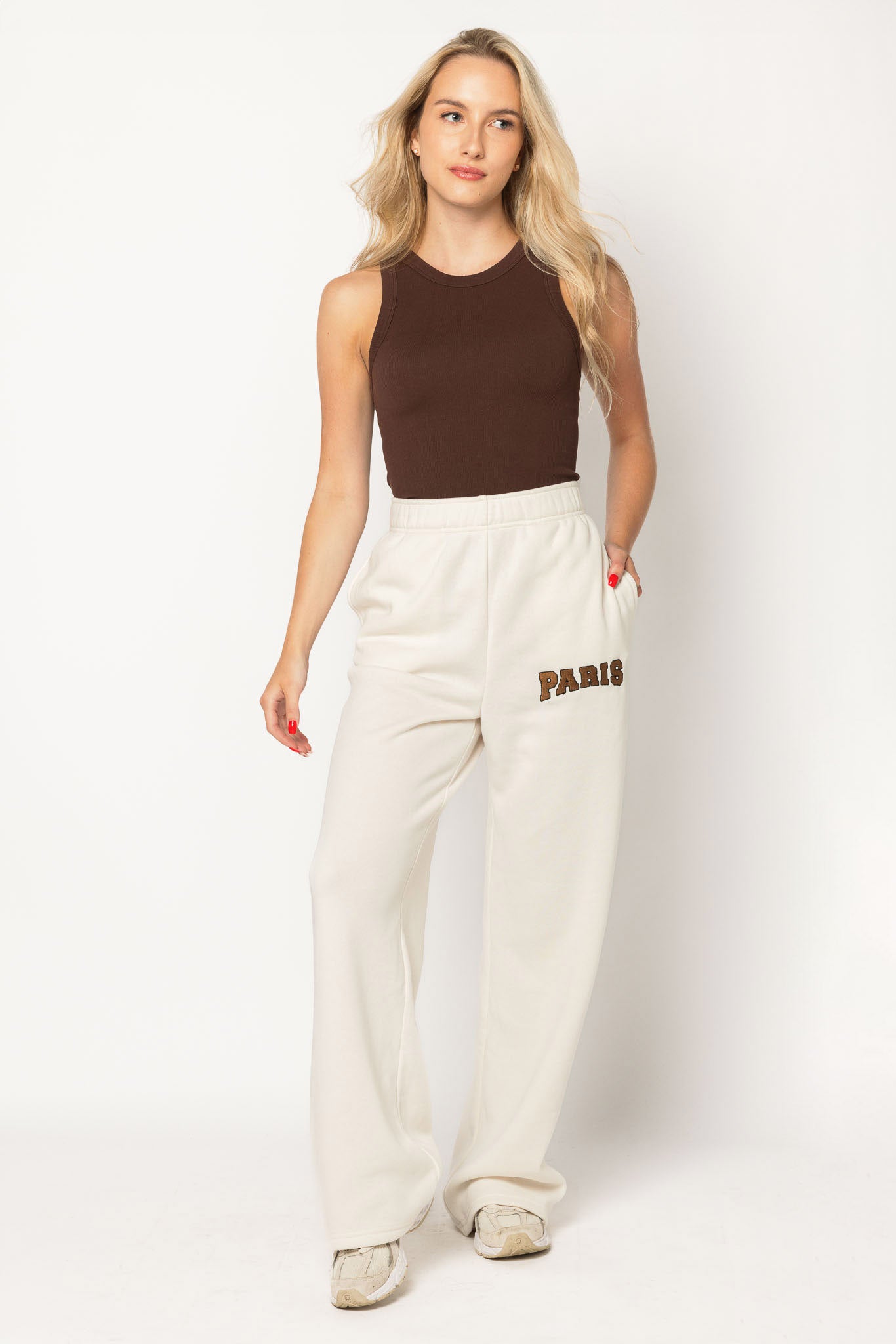 "Paris" Embroidered Wide Leg Sweatpant