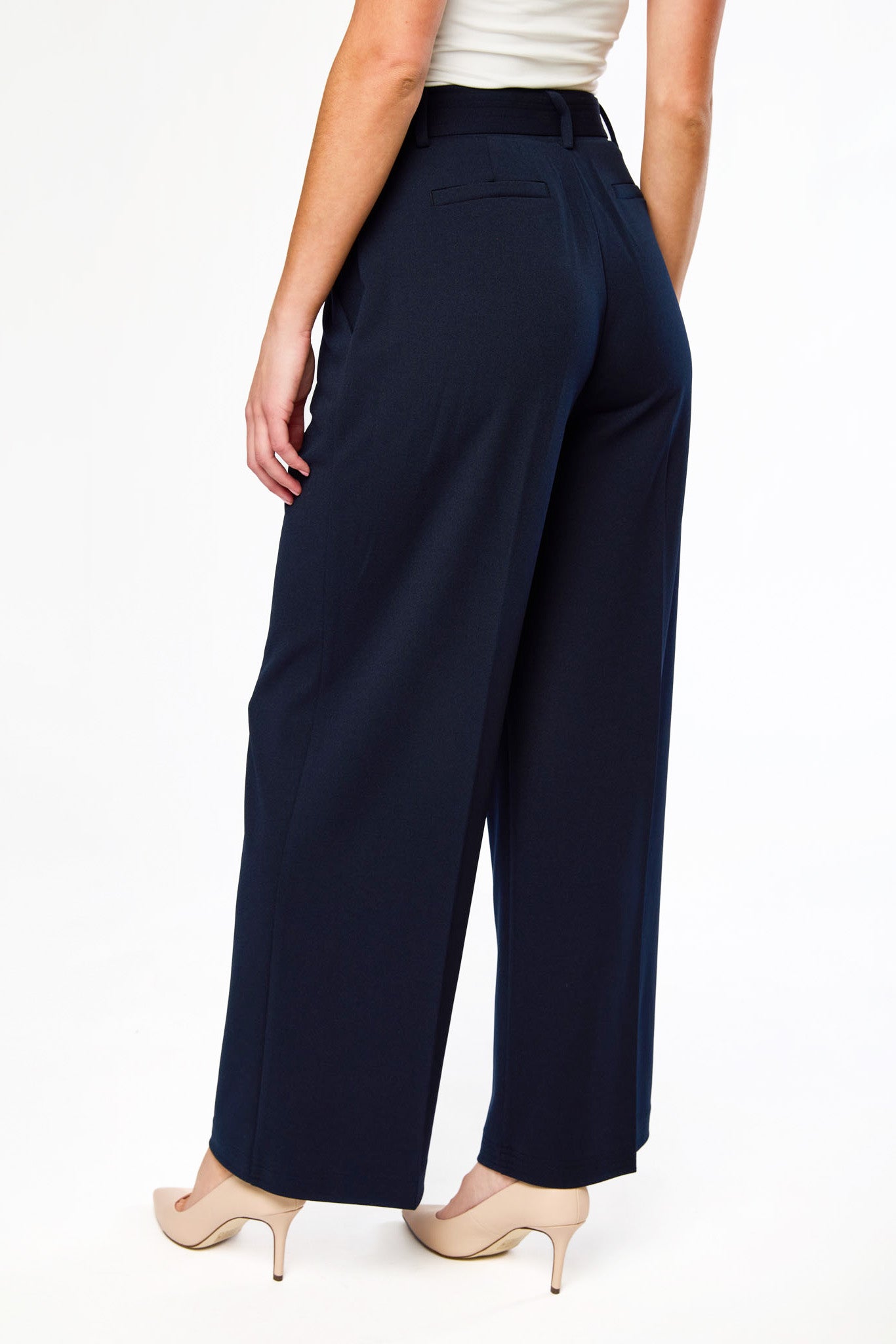 Knit Crepe Wide-Leg Pant with D-Ring Belt
