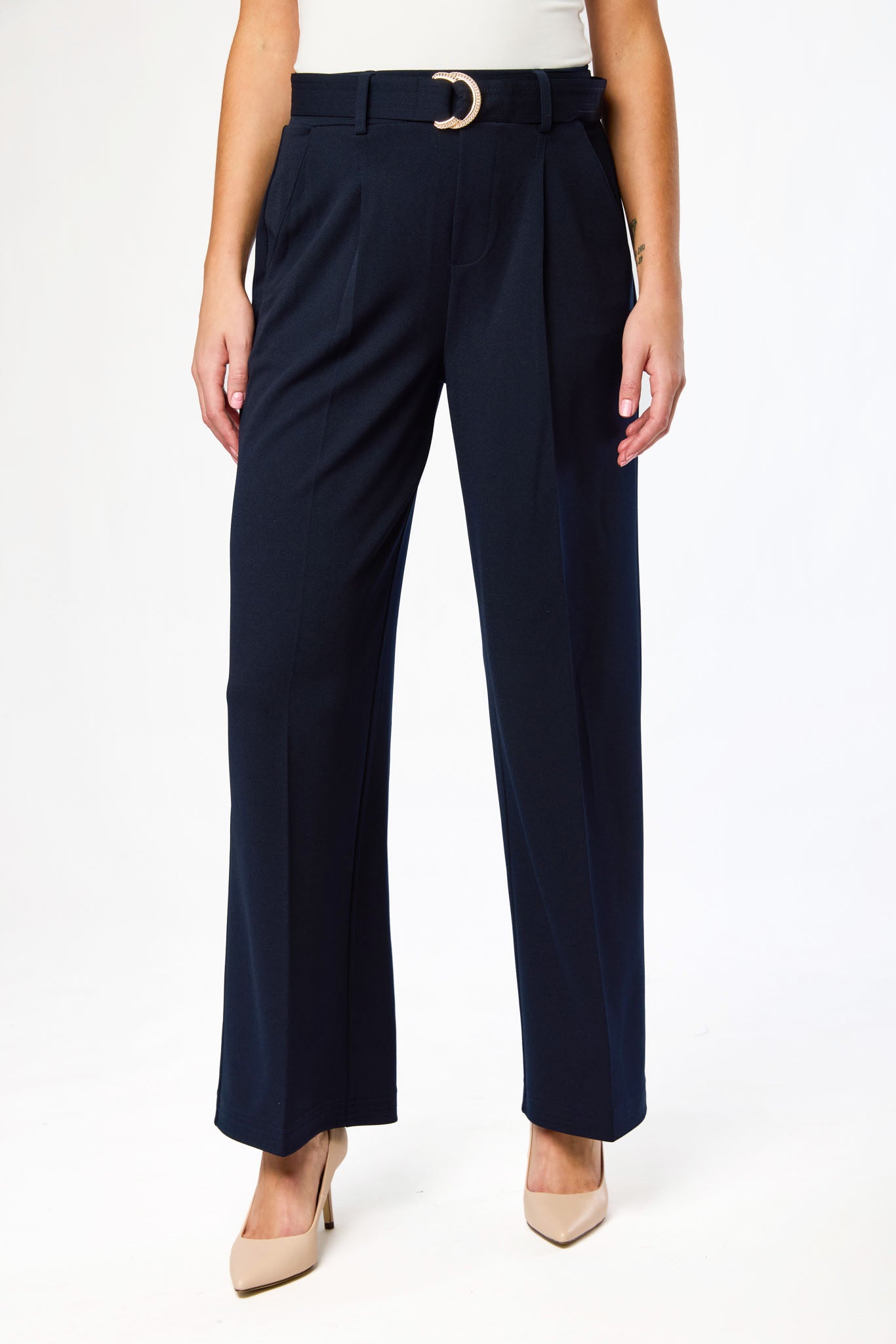 Knit Crepe Wide-Leg Pant with D-Ring Belt