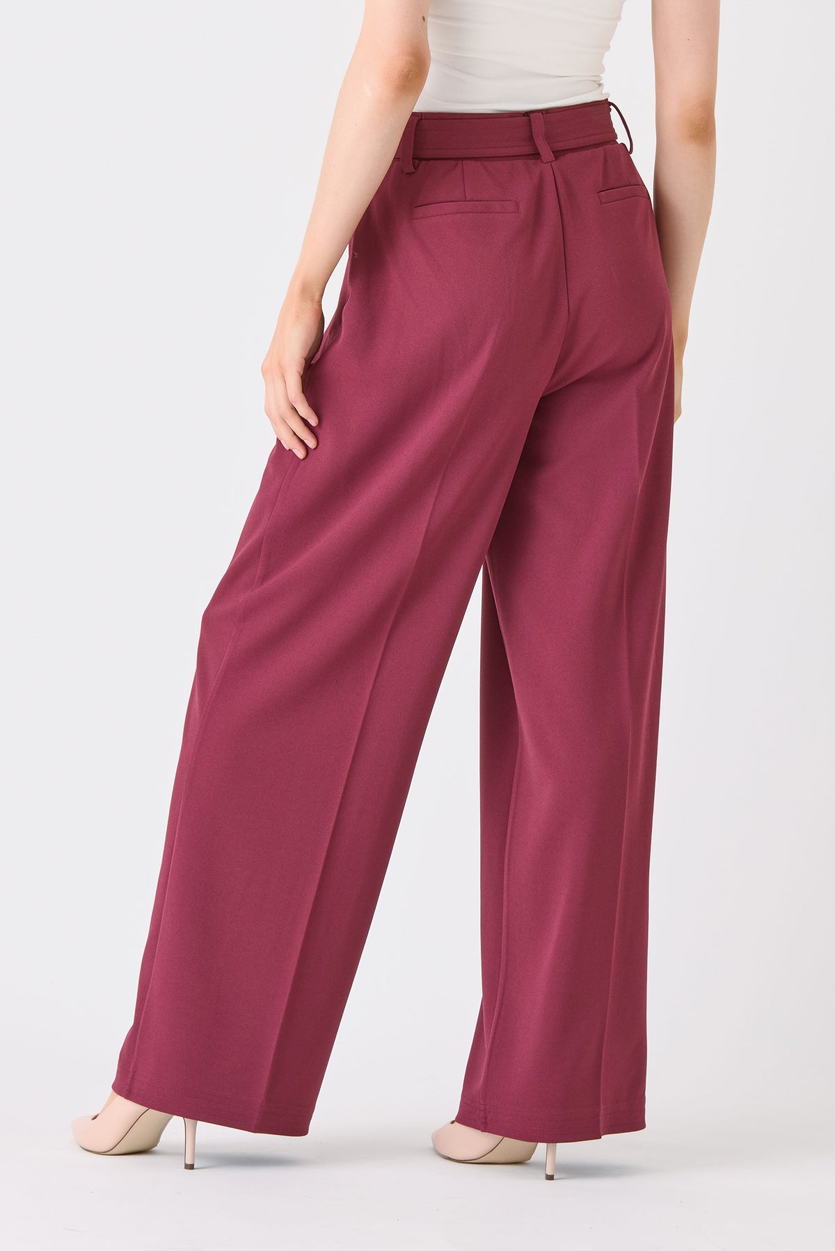 Knit Crepe Wide-Leg Pant with D-Ring Belt