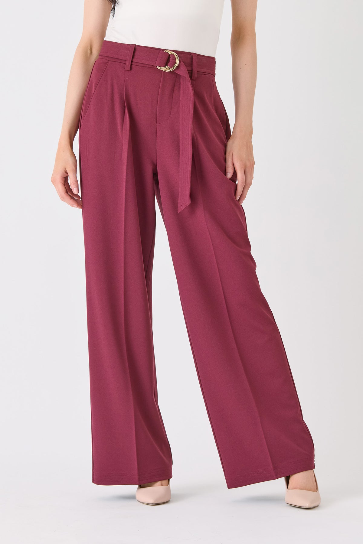 Knit Crepe Wide-Leg Pant with D-Ring Belt
