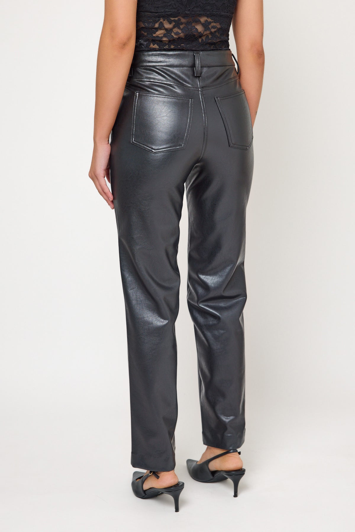 Leather High-Rise Straight-Leg Pant