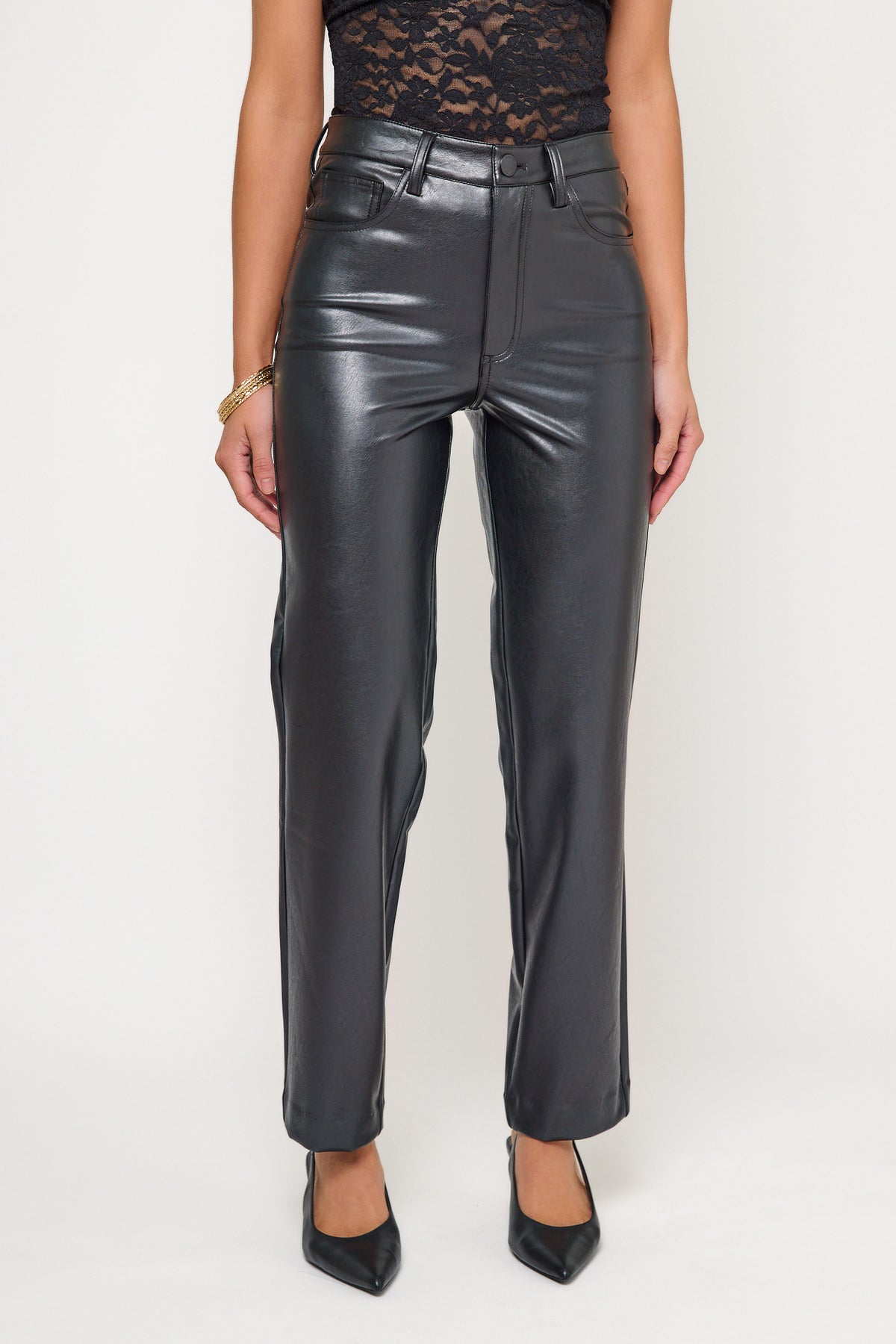 Leather High-Rise Straight-Leg Pant