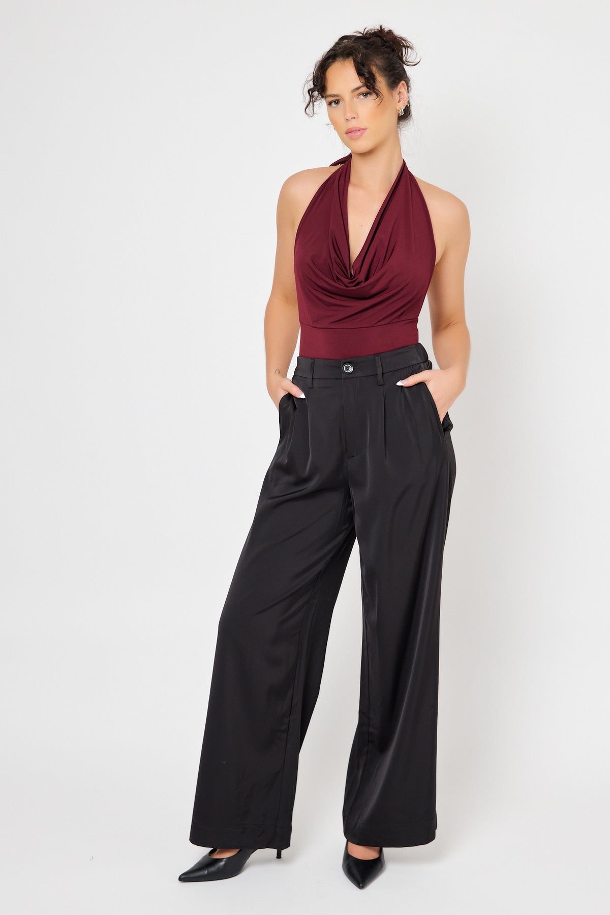 Satin High-Rise Wide-Leg Trouser