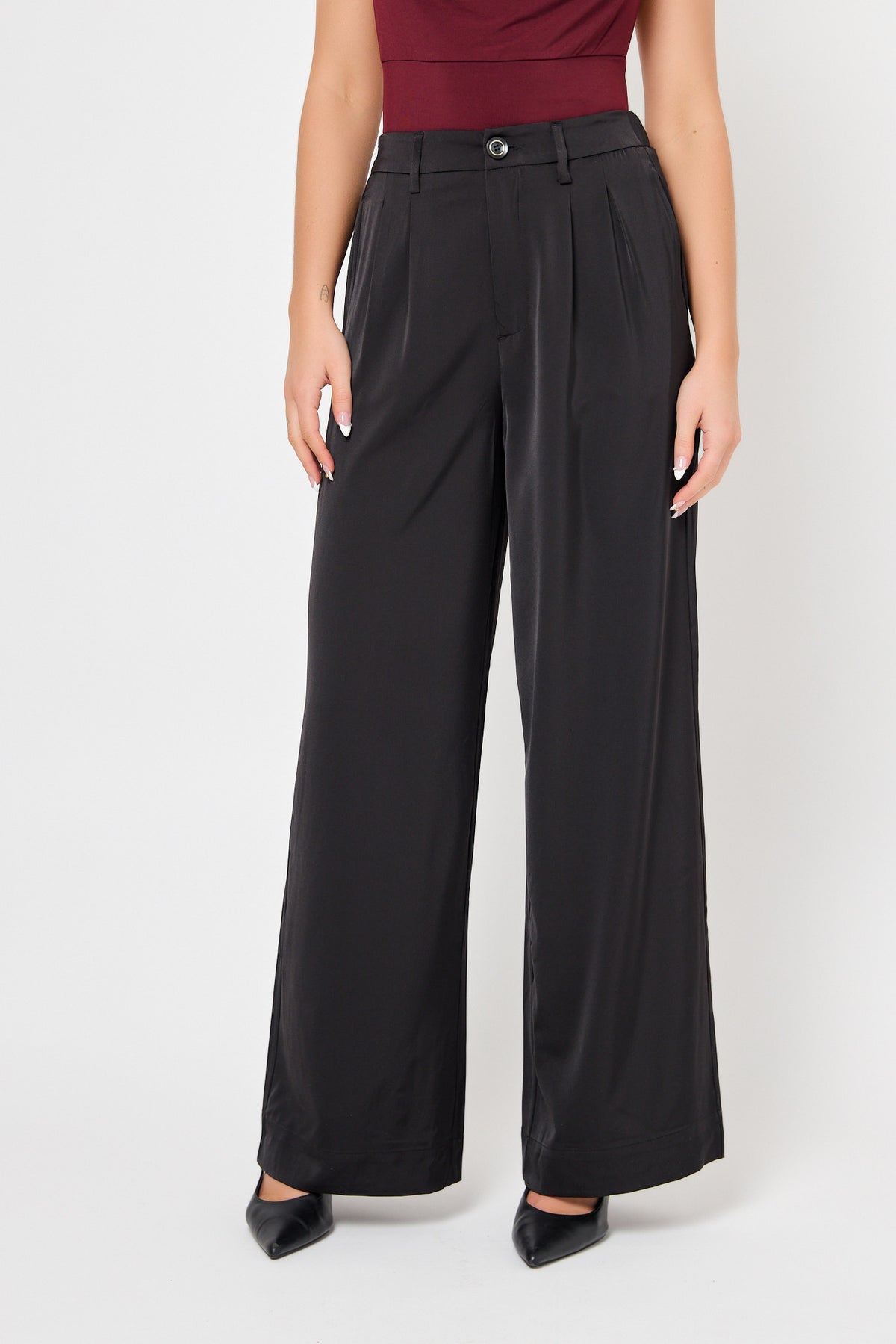 Satin High-Rise Wide-Leg Trouser