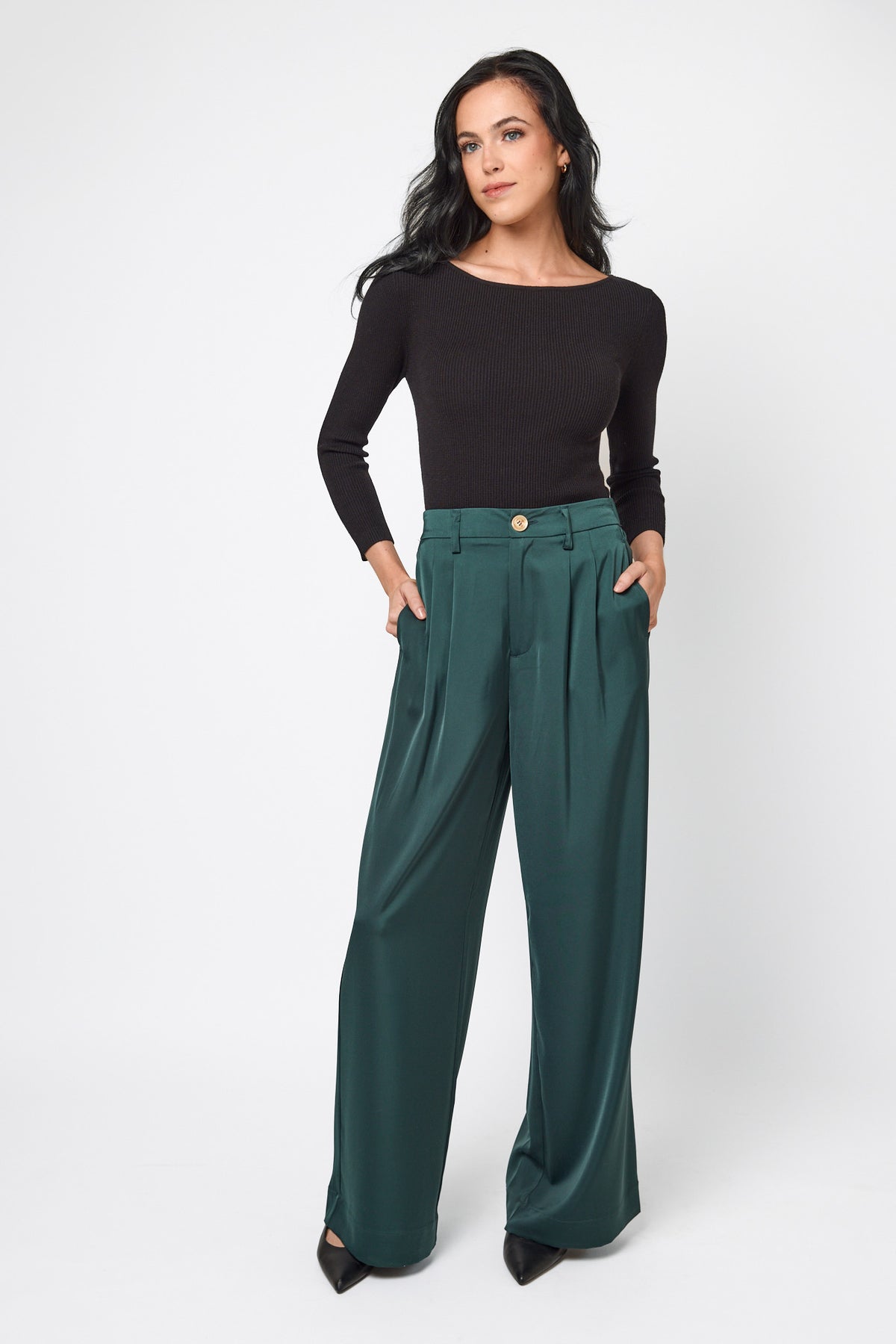 Satin High-Rise Wide-Leg Trouser