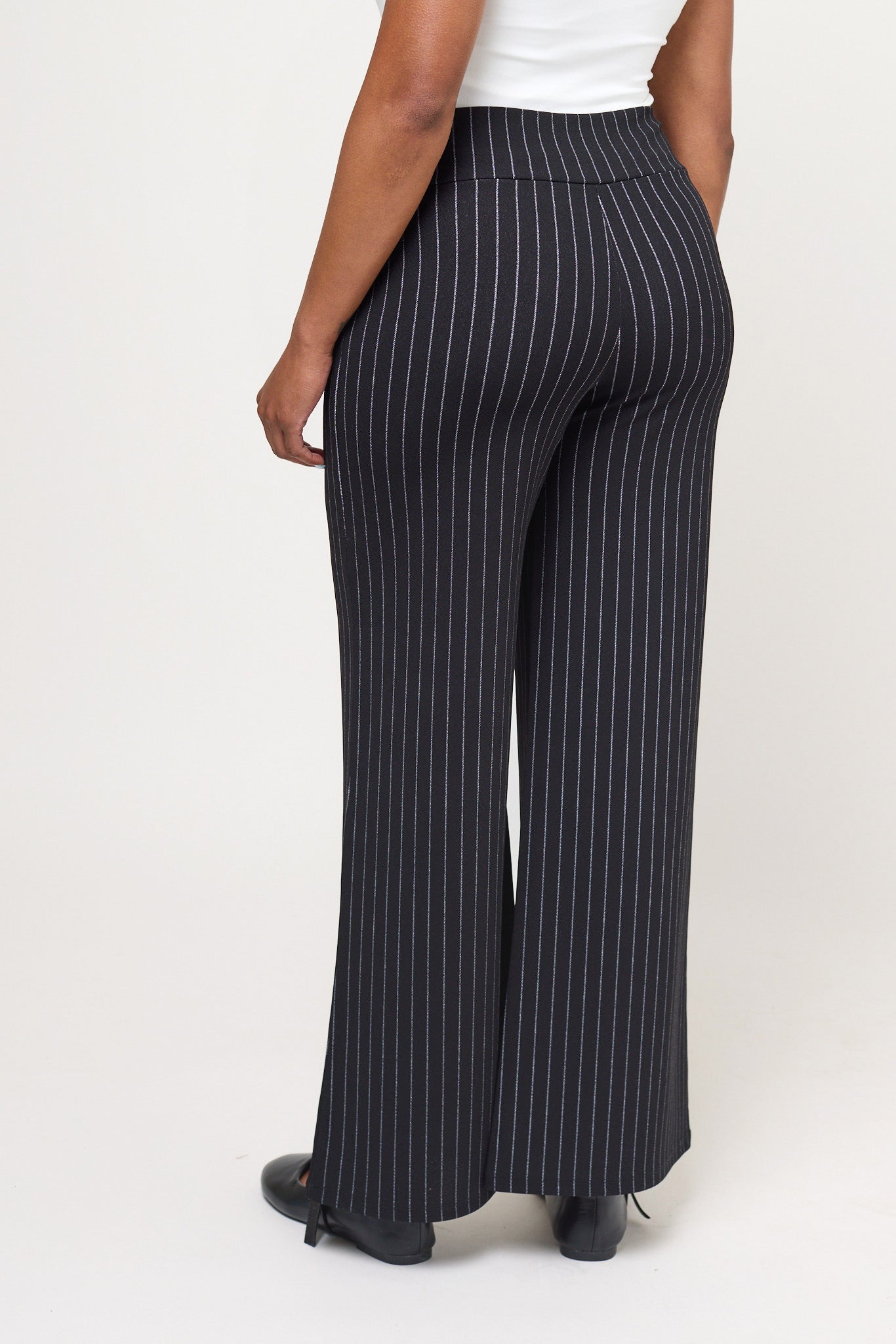 Pinstripe Wide-Leg Pants with Double Buttons - Short Inseam