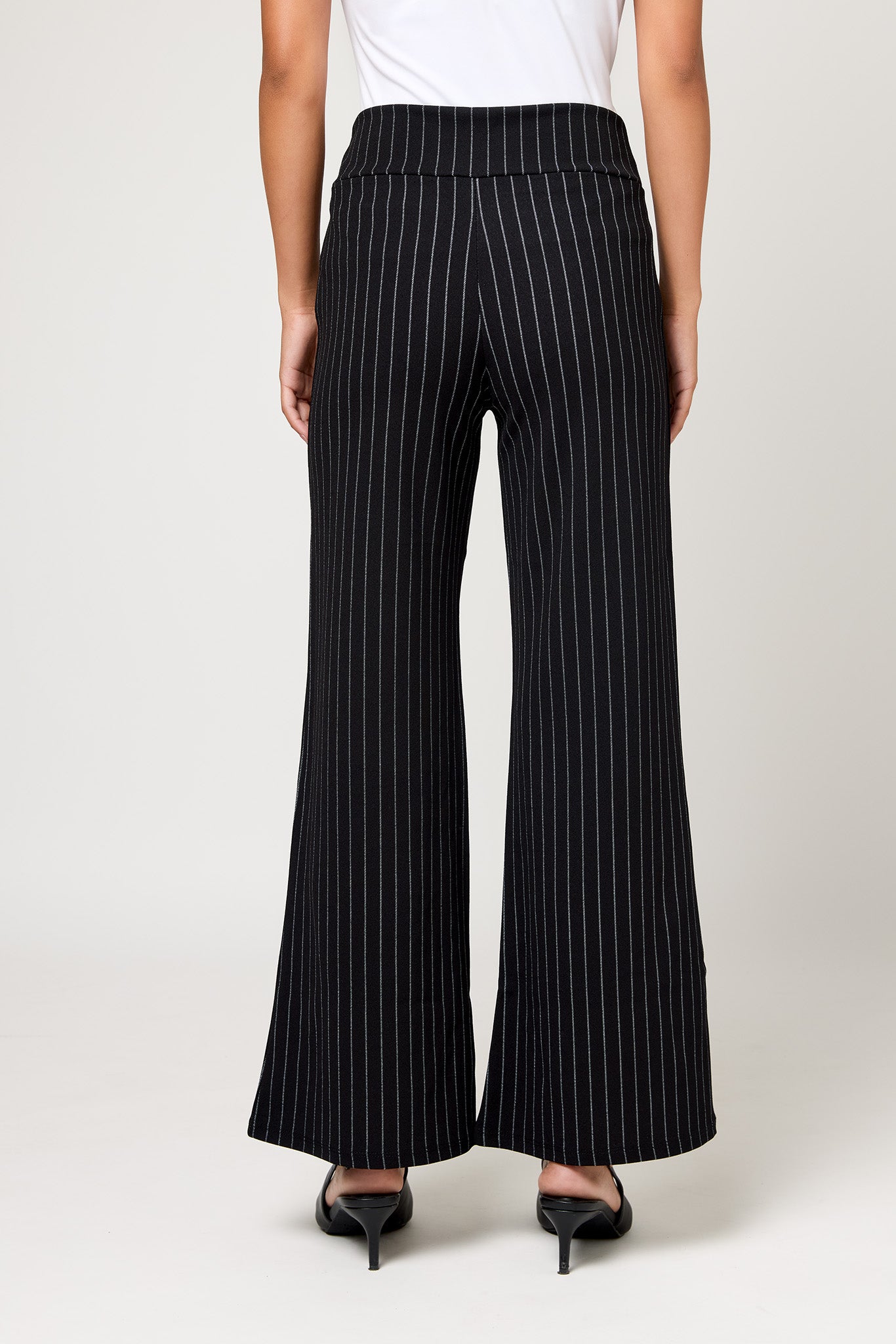 Pinstripe Wide-Leg Pants with Double Buttons - Short Inseam