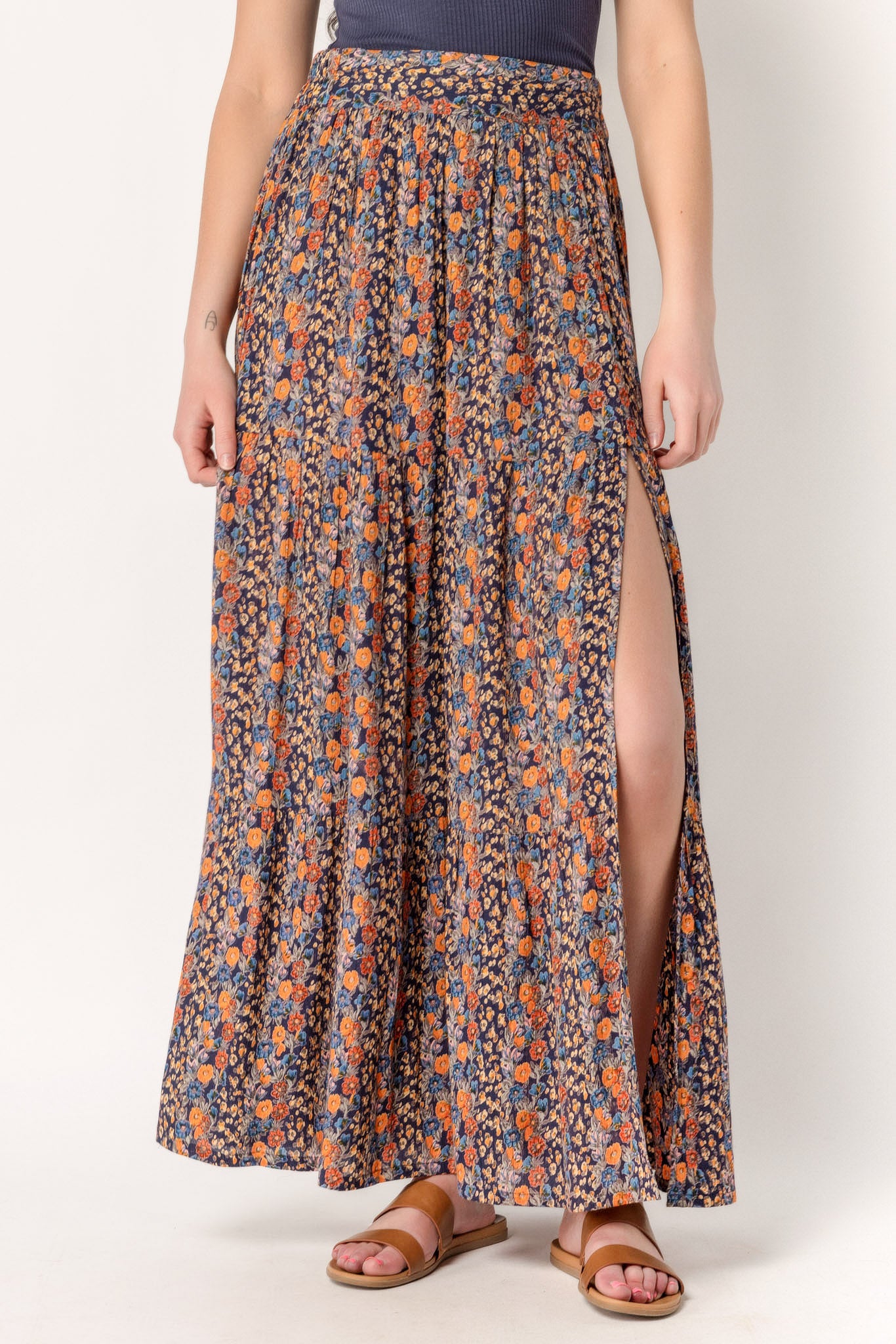 Ditsy Peasant Skirt with Slit