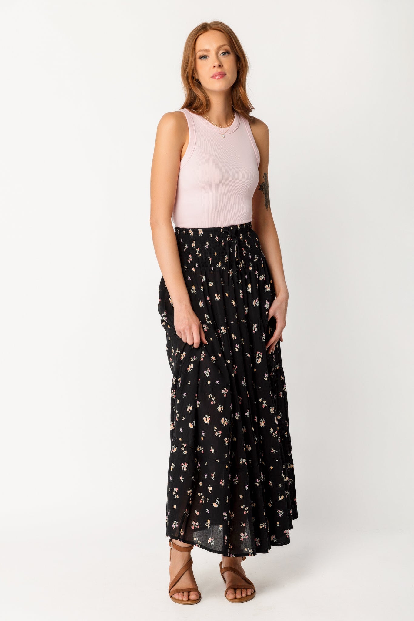 Floral Gauze Tiered Maxi Skirt