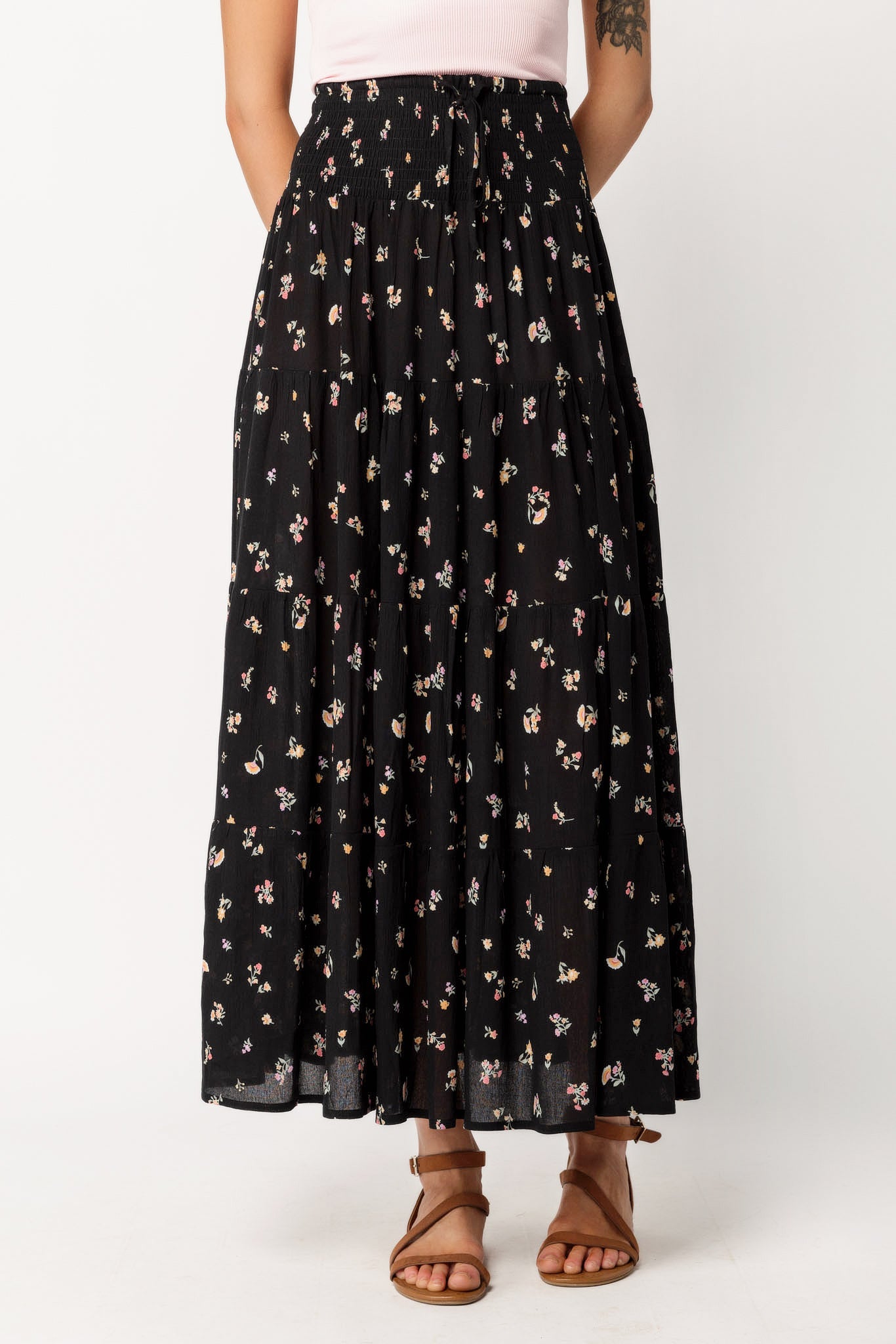 Floral Gauze Tiered Maxi Skirt