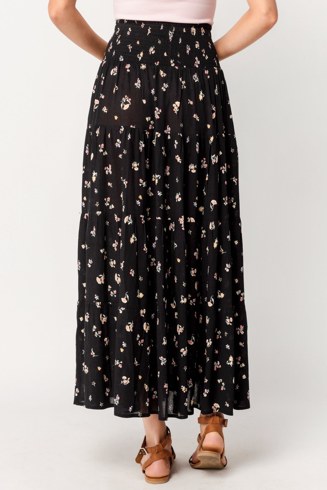 Floral Gauze Tiered Maxi Skirt