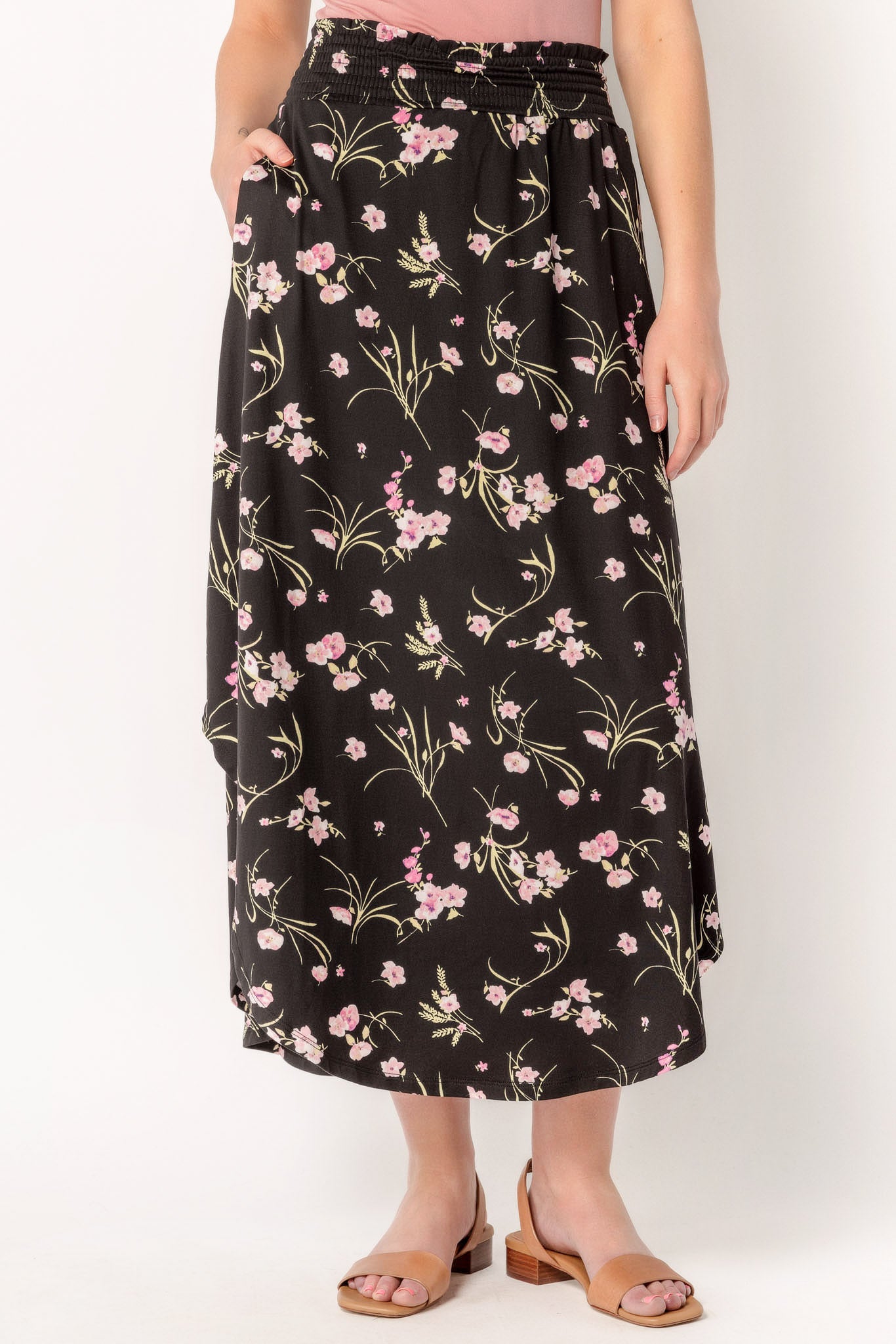 Jupe longue brossée florale et ourlet pan de chemise