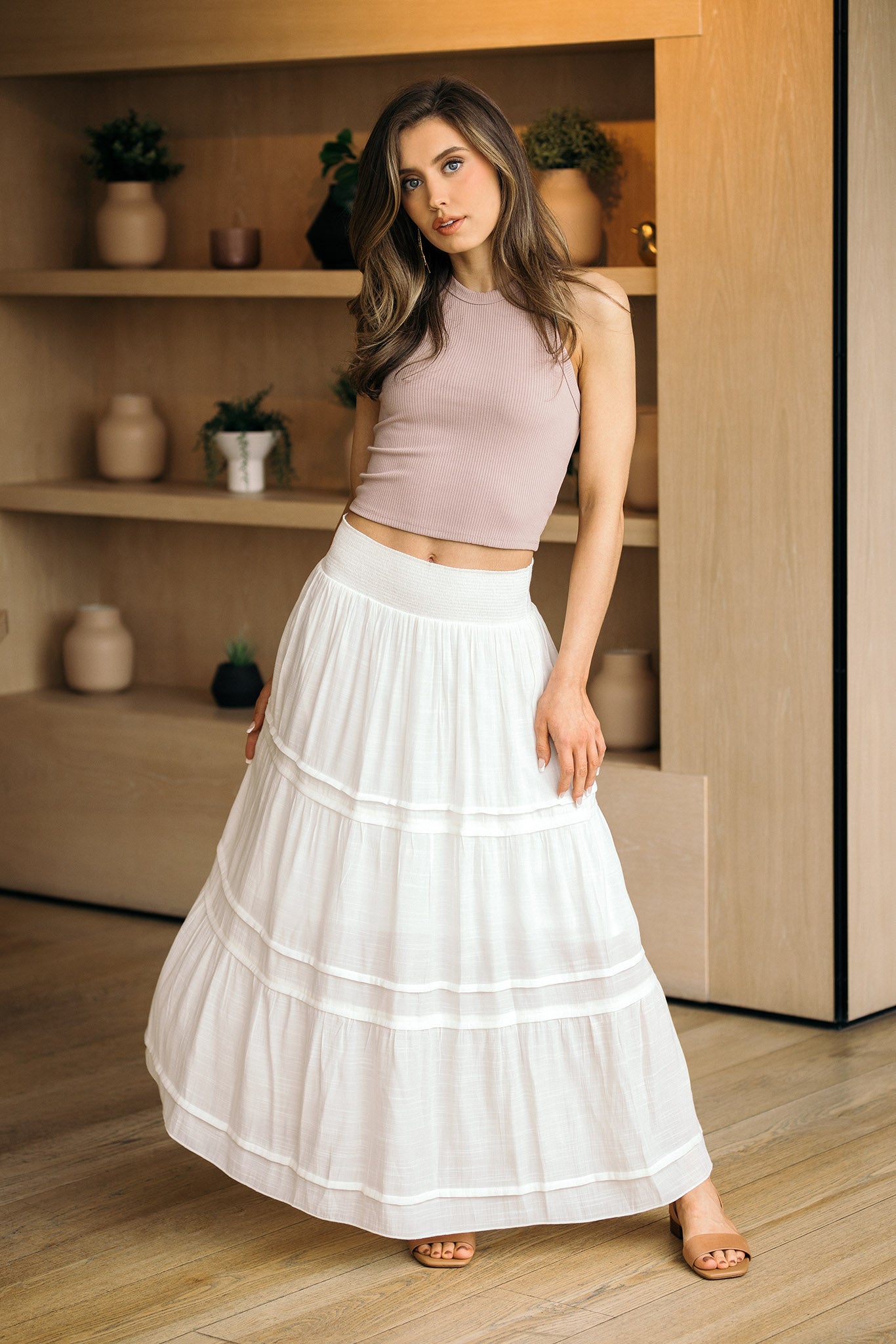 Gauze Tiered Maxi Skirt with Smocked Waistband