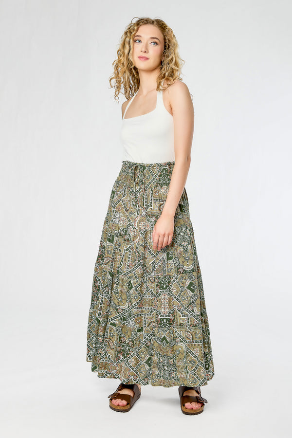 Robe longue étagée en gaze de rayonne mosaïque