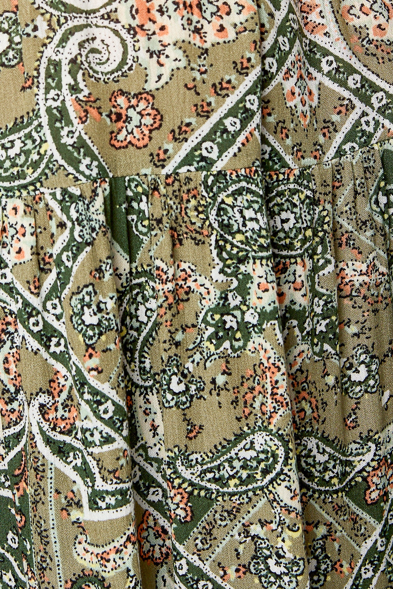 Olive Combo Patchwork Rayon Gauze Tiered Maxi