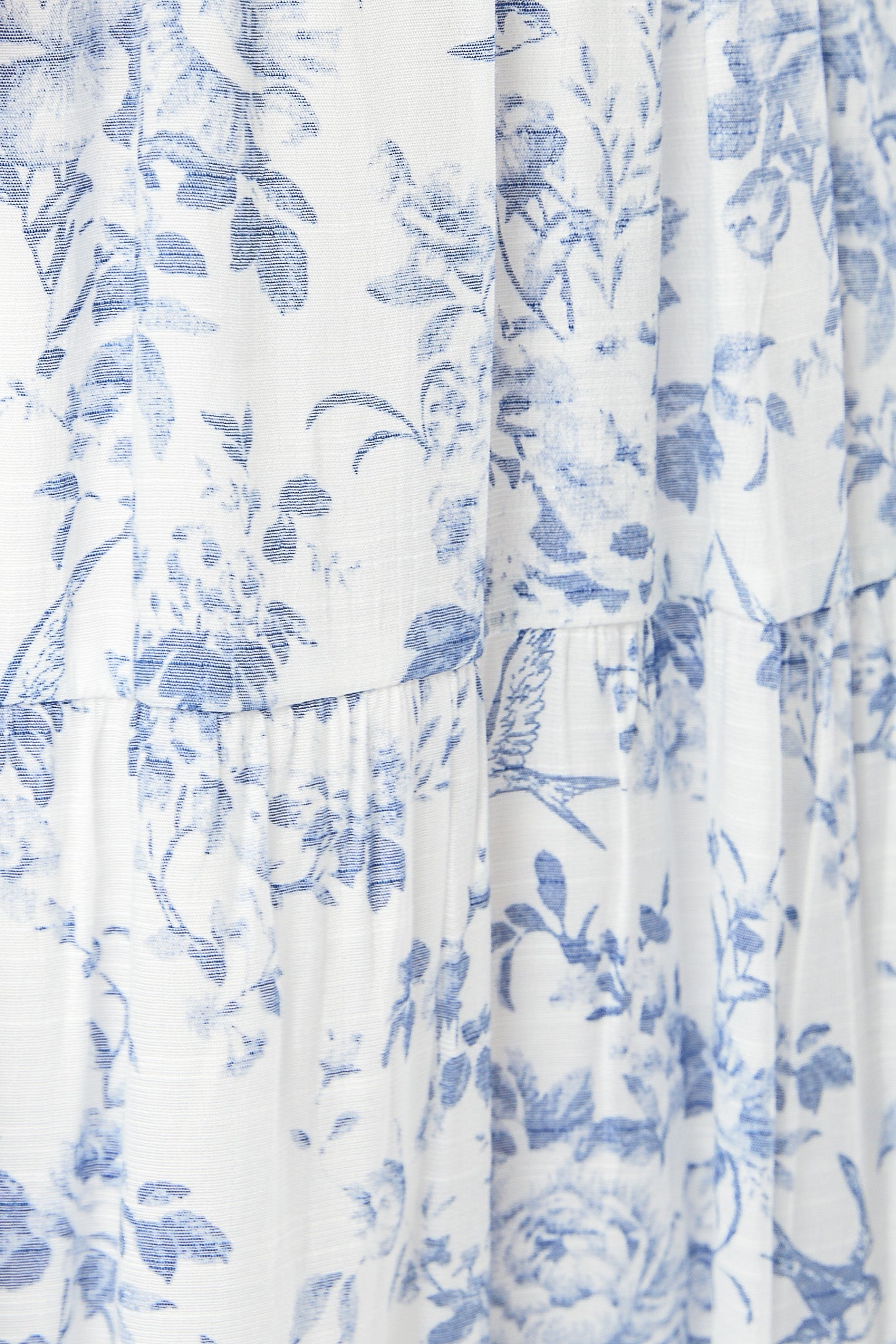 Floral &amp; Bird Crosshatch Tiered Maxi Skirt