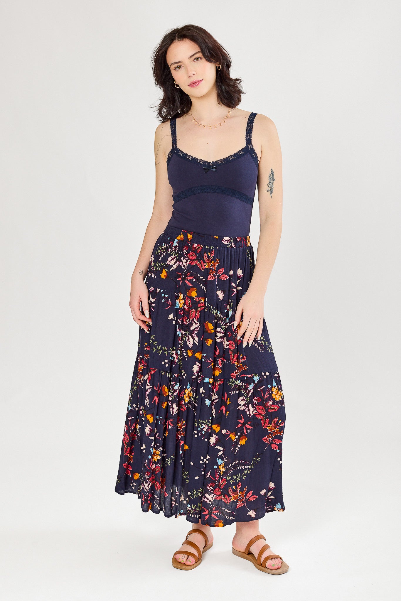Floral Tiered Maxi Skirt
